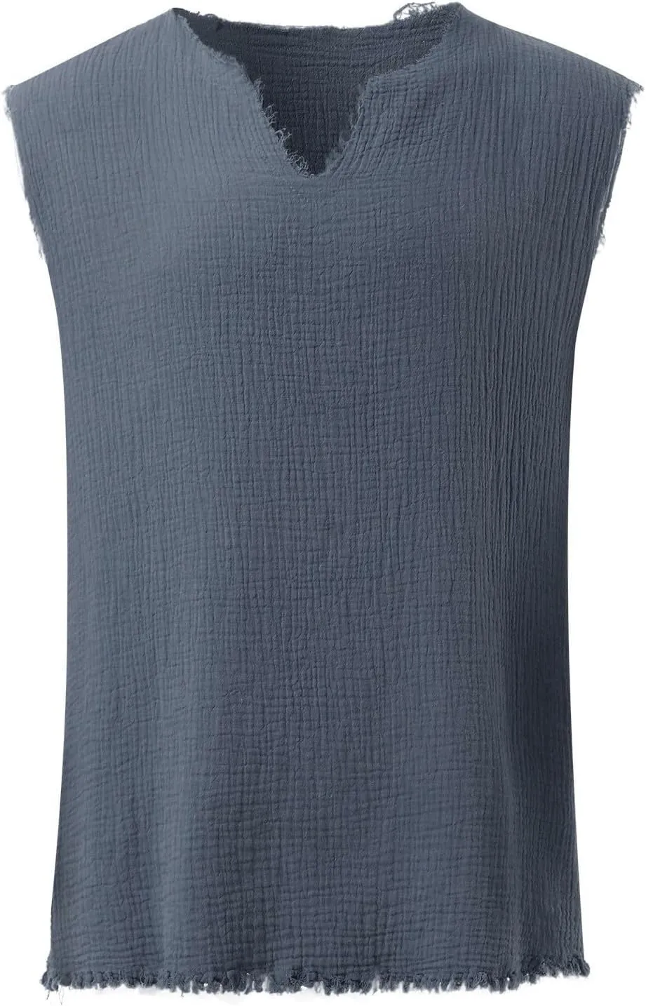 Men's Cotton Linen Shirts Big and Tall Sleeveless Workout Tank Tops Breathable Quick Dry Summer V Neck Gym Fitness Tee