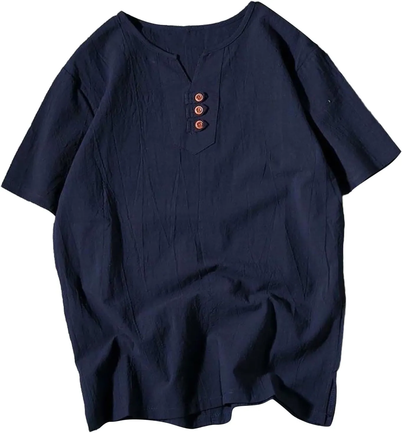 Men's Linen Shirts Plus Size Heavy Weight V Neck Cotton T-Shirts Quick Dry Breathable Summer Shorts Sleeve Tee Tops