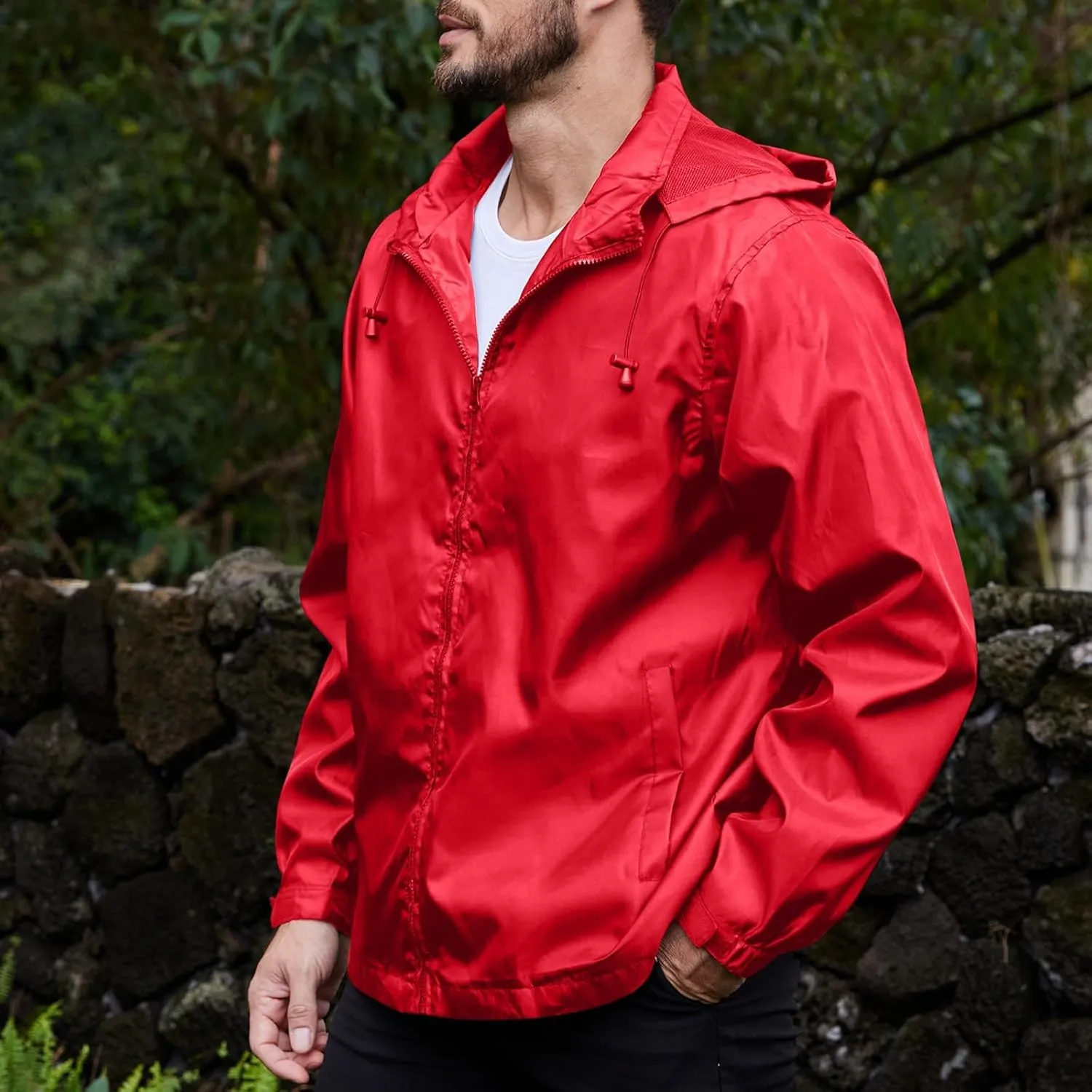 Men's Rain Jacket Running Golf Jackets Waterproof Breathable Raincoat with Hood Lightweight Windbreaker Hiking Jacket