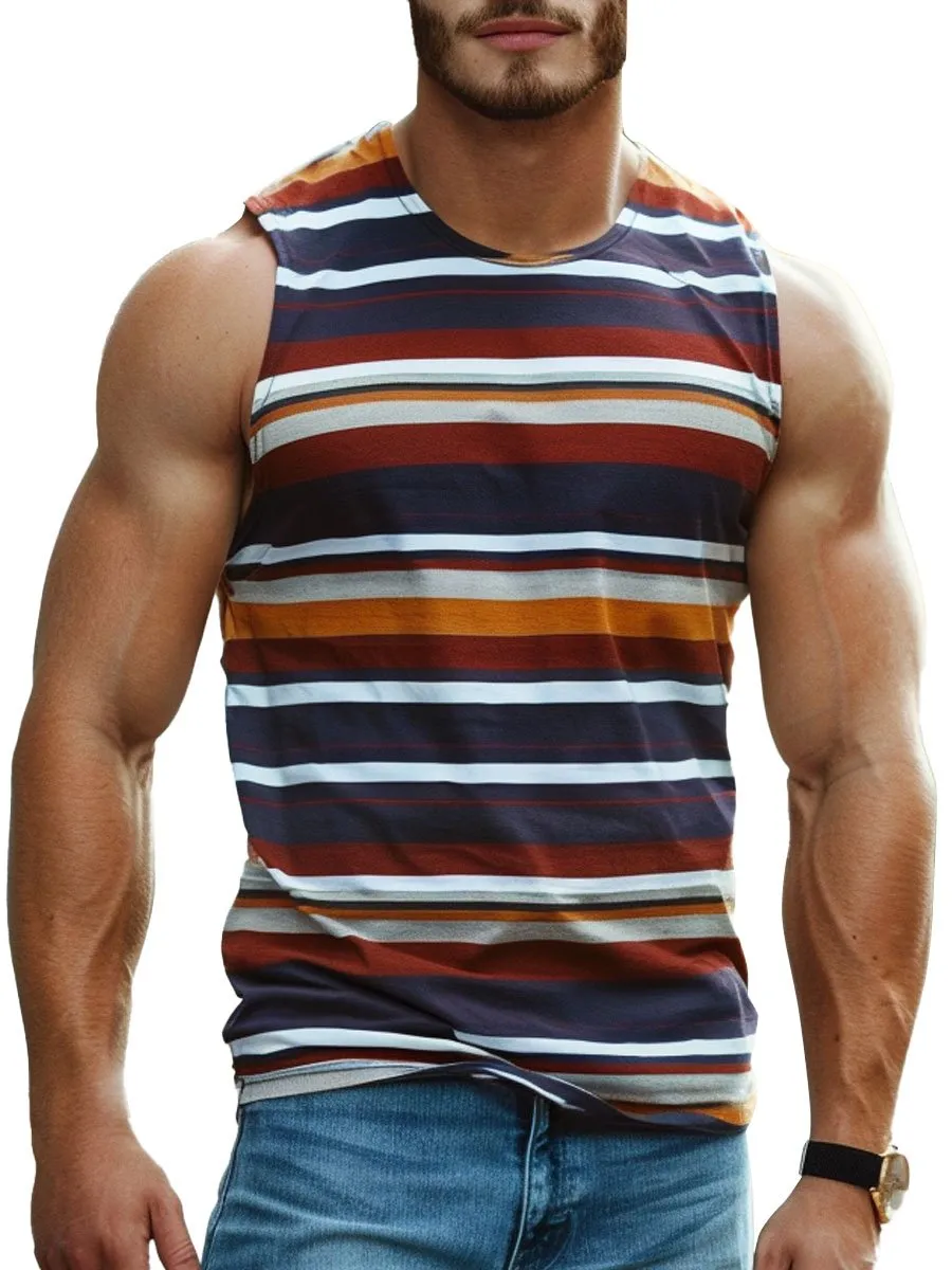 Men's Retro Striped Print Casual Sleeveless Tank