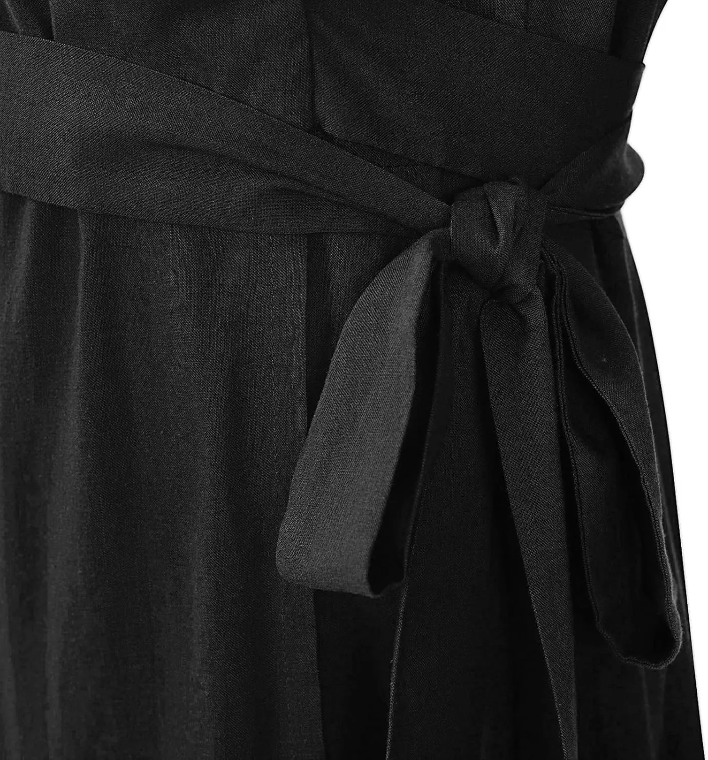 Mingyuezai Women's Linen Wrap Dress V-Neck Lace Up Half Sleeve Maxi Dress