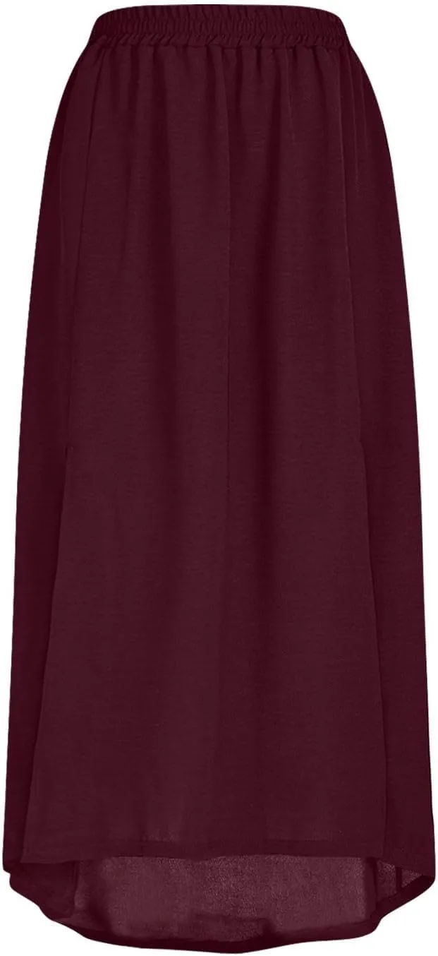 Oplxuo Women's Maxi Skirt with Slit Elastic High Waisted Casual Summer Flowy Long Skirts