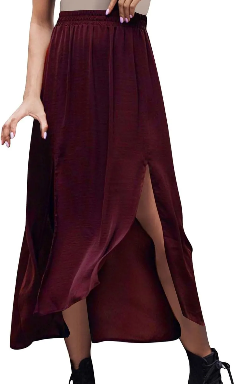 Oplxuo Women's Maxi Skirt with Slit Elastic High Waisted Casual Summer Flowy Long Skirts