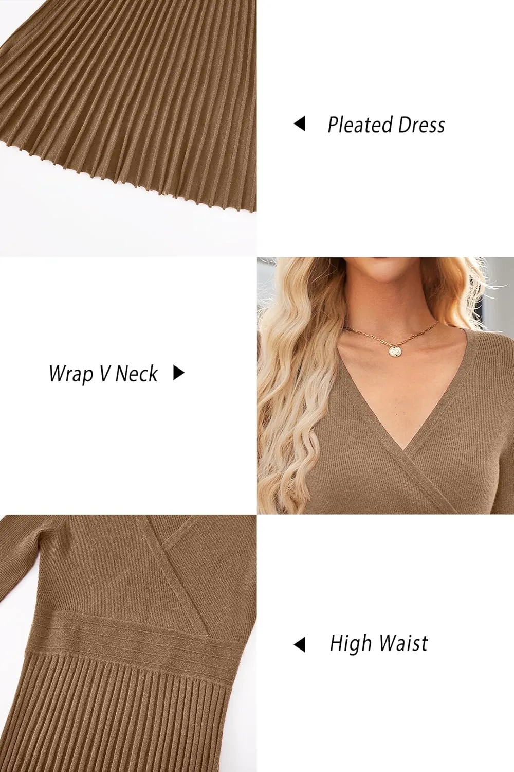 OUGES Womens 2024 Fall Maternity Dress Long Sleeve Wrap V Neck Pleated Midi Dress Casual Sweater Dress Trendy Outfits