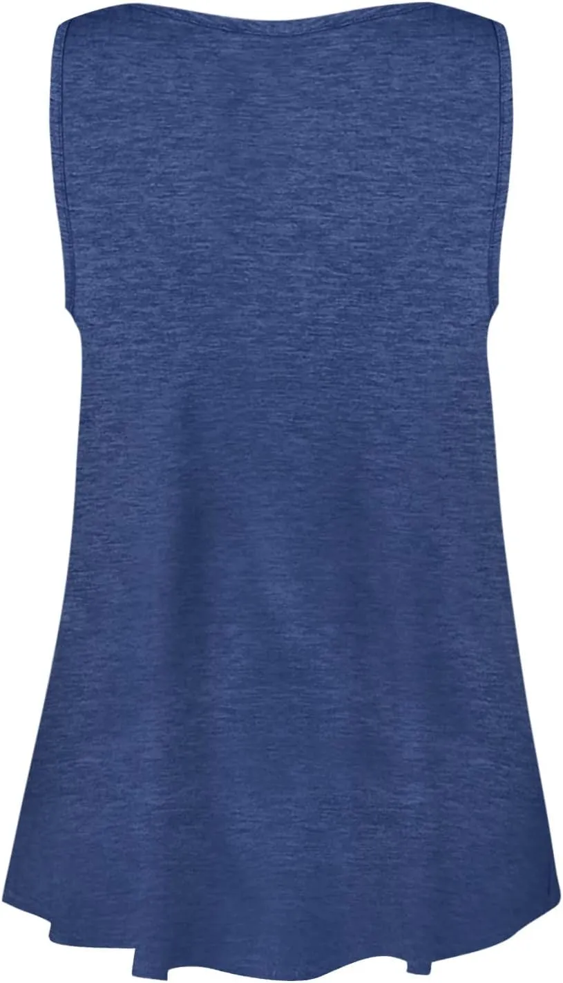 Plus Size Tank Top for Women Summer Casual Baggy Sleeveless Top Breathable Crewneck Solid Button Tank Tops