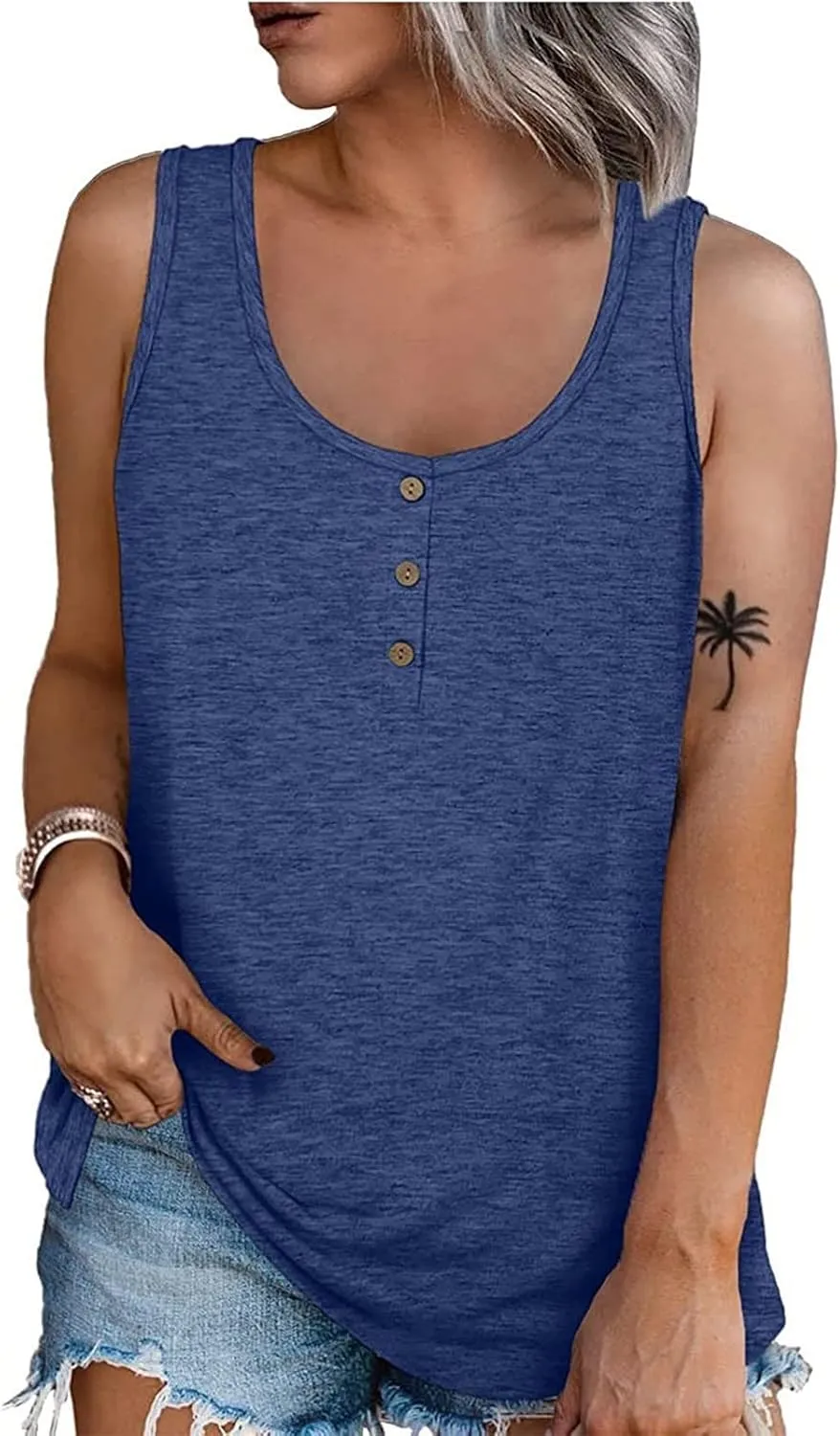 Plus Size Tank Top for Women Summer Casual Baggy Sleeveless Top Breathable Crewneck Solid Button Tank Tops