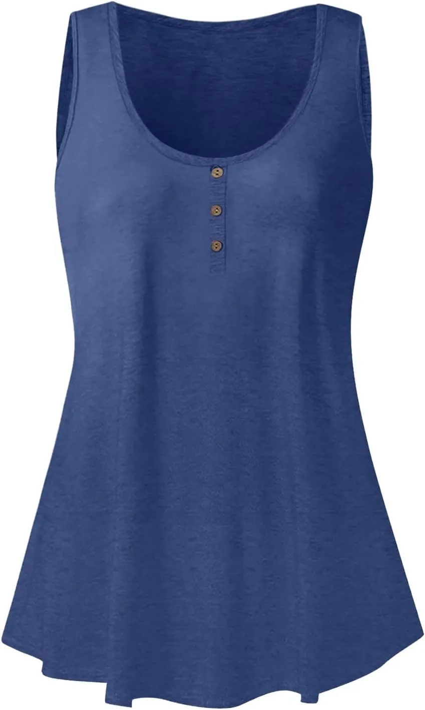 Plus Size Tank Top for Women Summer Casual Baggy Sleeveless Top Breathable Crewneck Solid Button Tank Tops