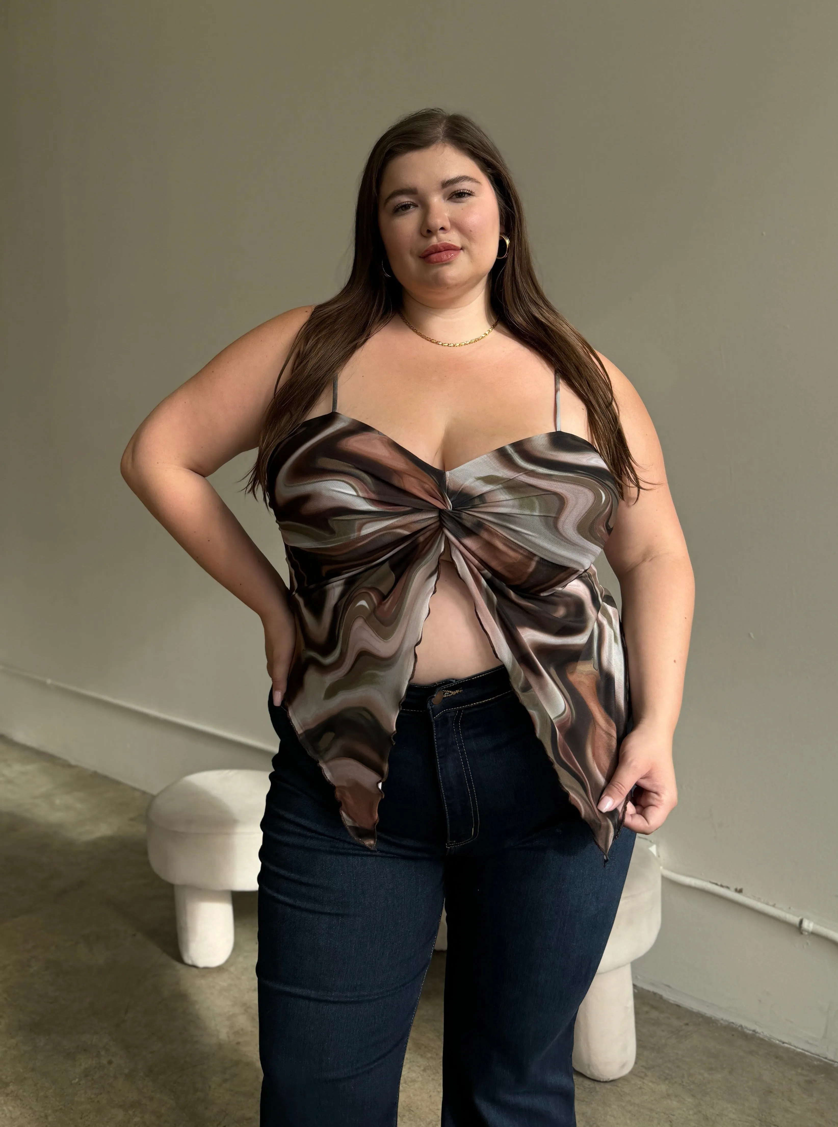 Plus Size Twist Detail Swirl Top