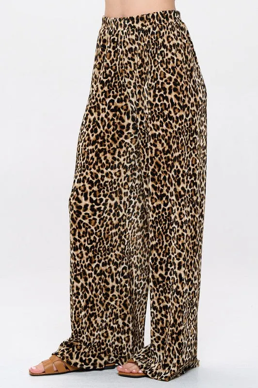 RENEE C. Leopard Plisse Lined Straight Pants
