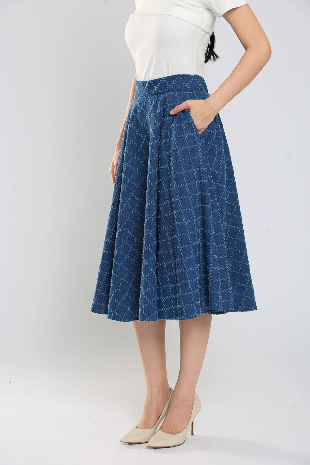 Ryland Weight Contrast-Stitching Denim Skirt