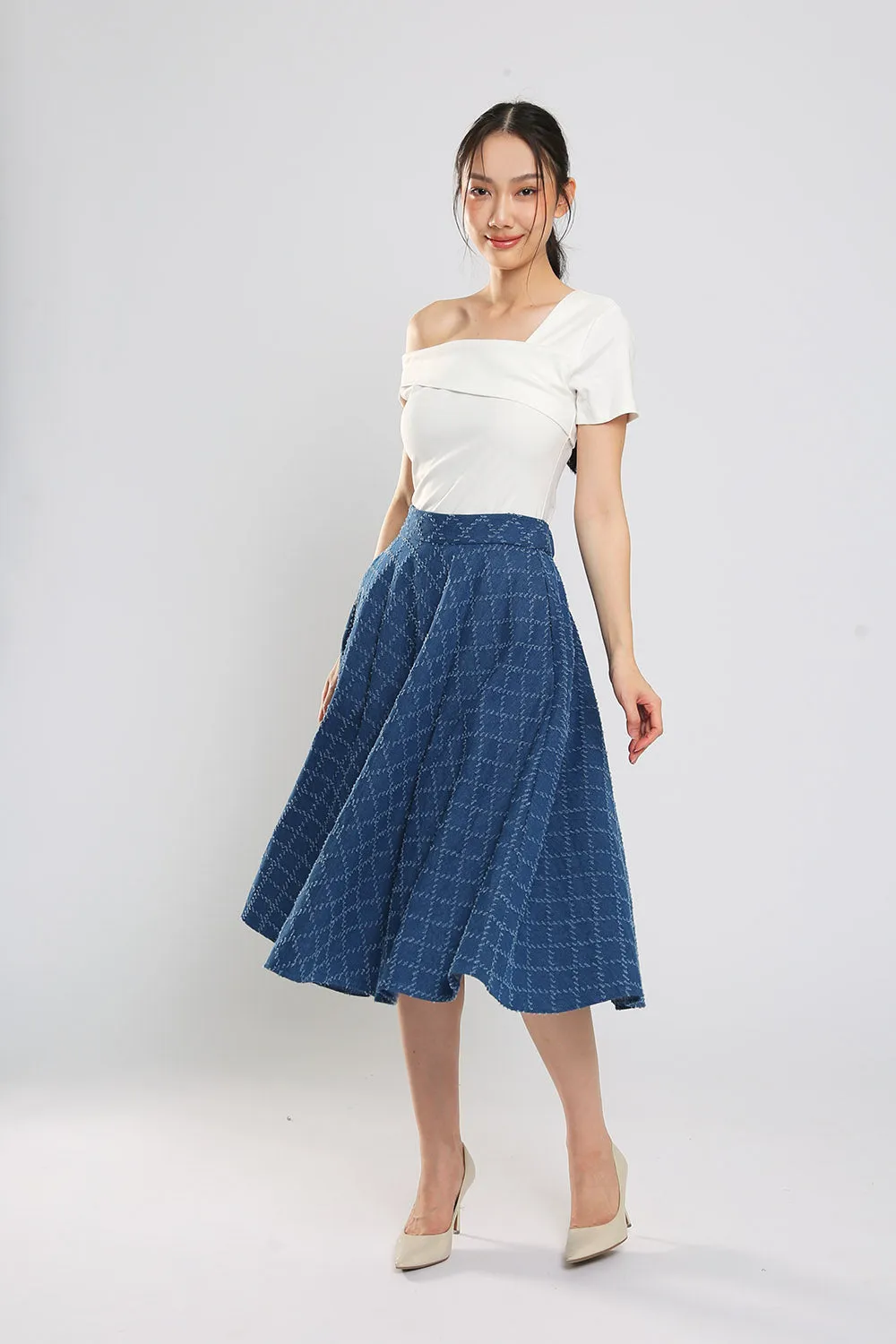 Ryland Weight Contrast-Stitching Denim Skirt