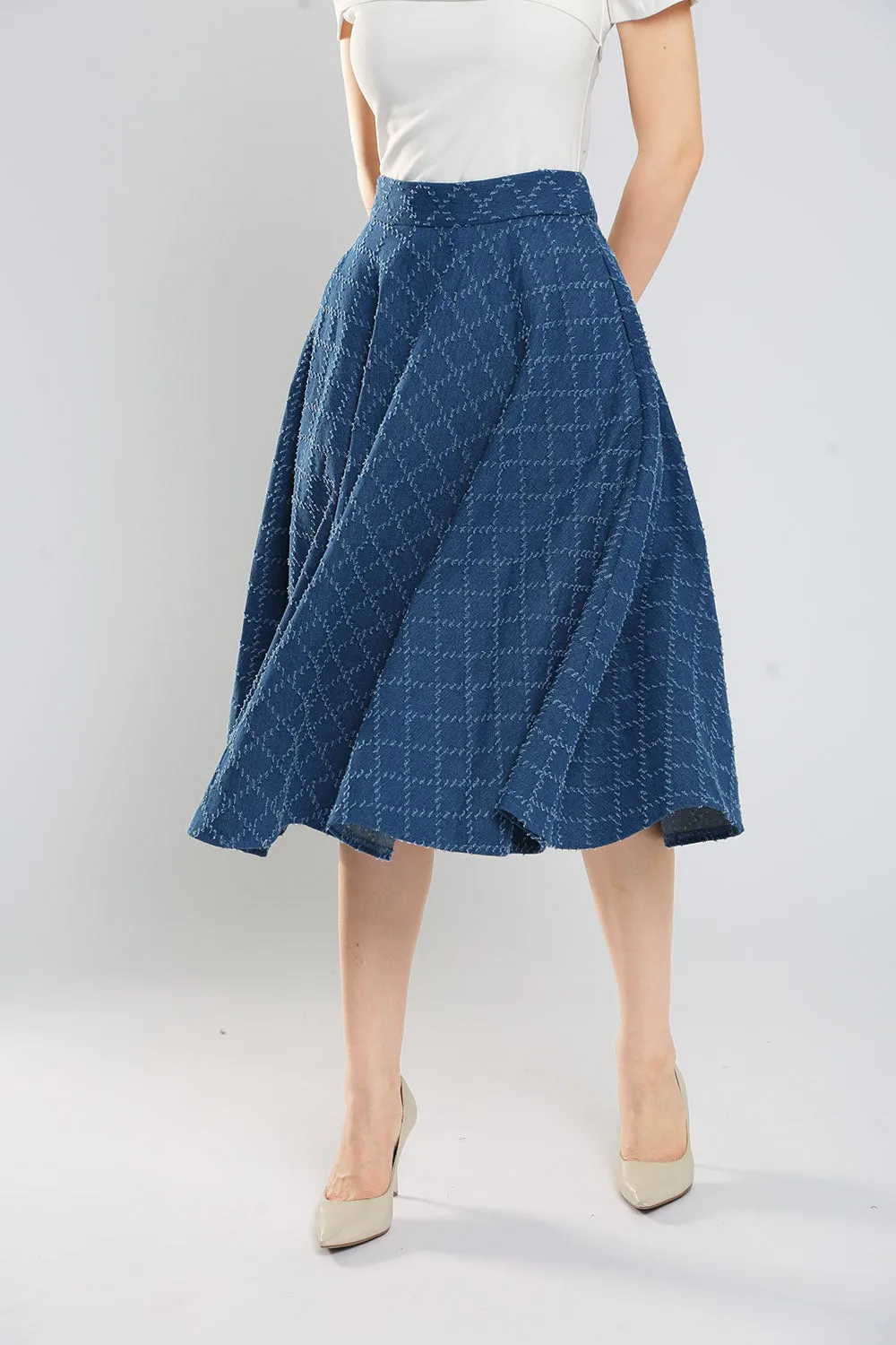 Ryland Weight Contrast-Stitching Denim Skirt
