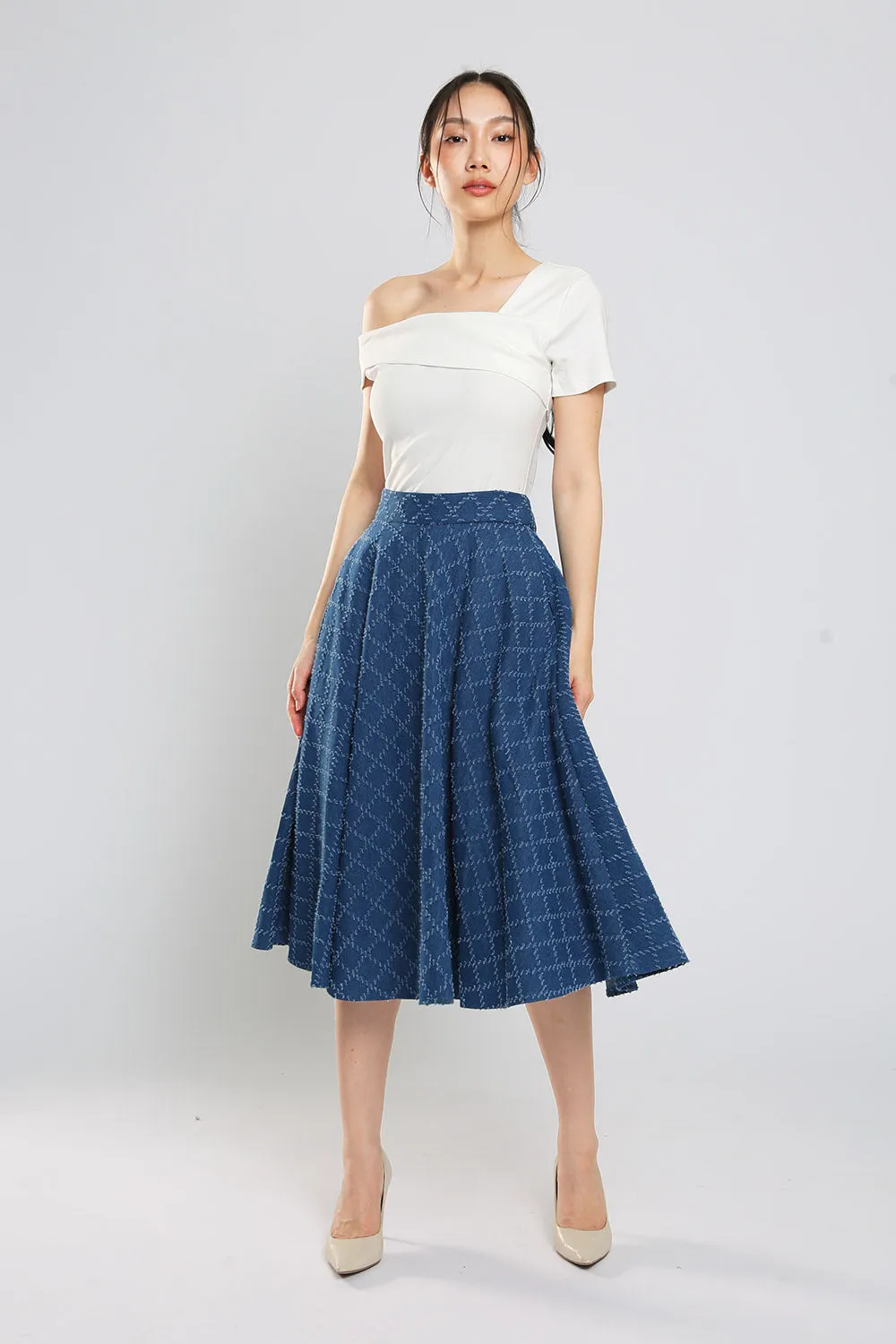 Ryland Weight Contrast-Stitching Denim Skirt