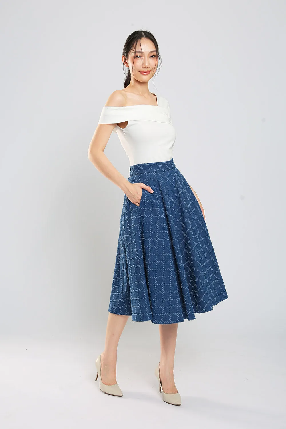 Ryland Weight Contrast-Stitching Denim Skirt