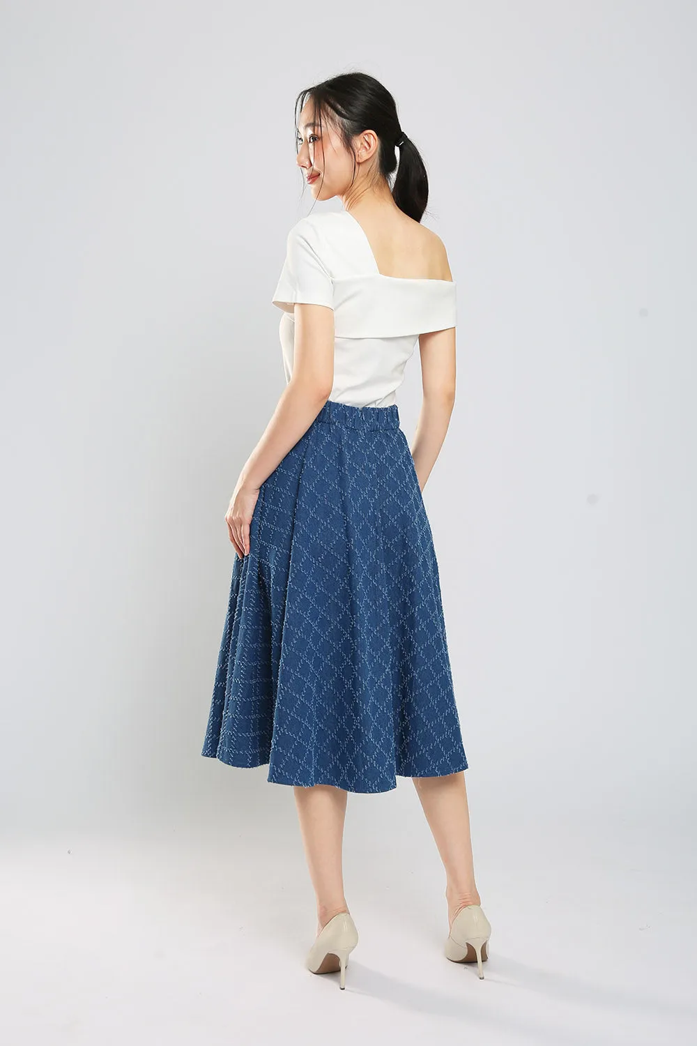 Ryland Weight Contrast-Stitching Denim Skirt