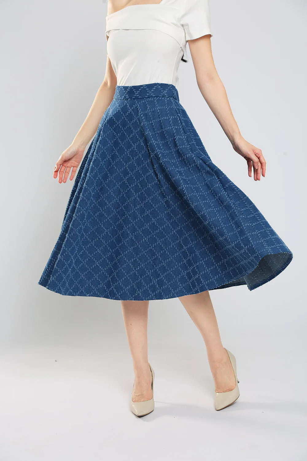 Ryland Weight Contrast-Stitching Denim Skirt