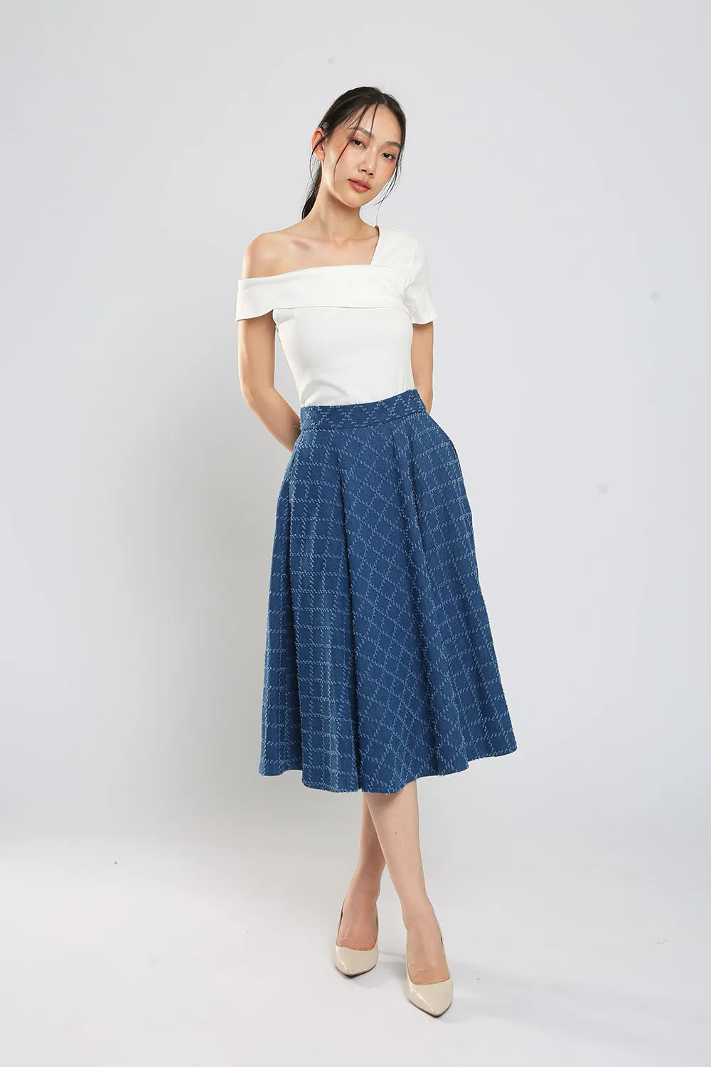 Ryland Weight Contrast-Stitching Denim Skirt