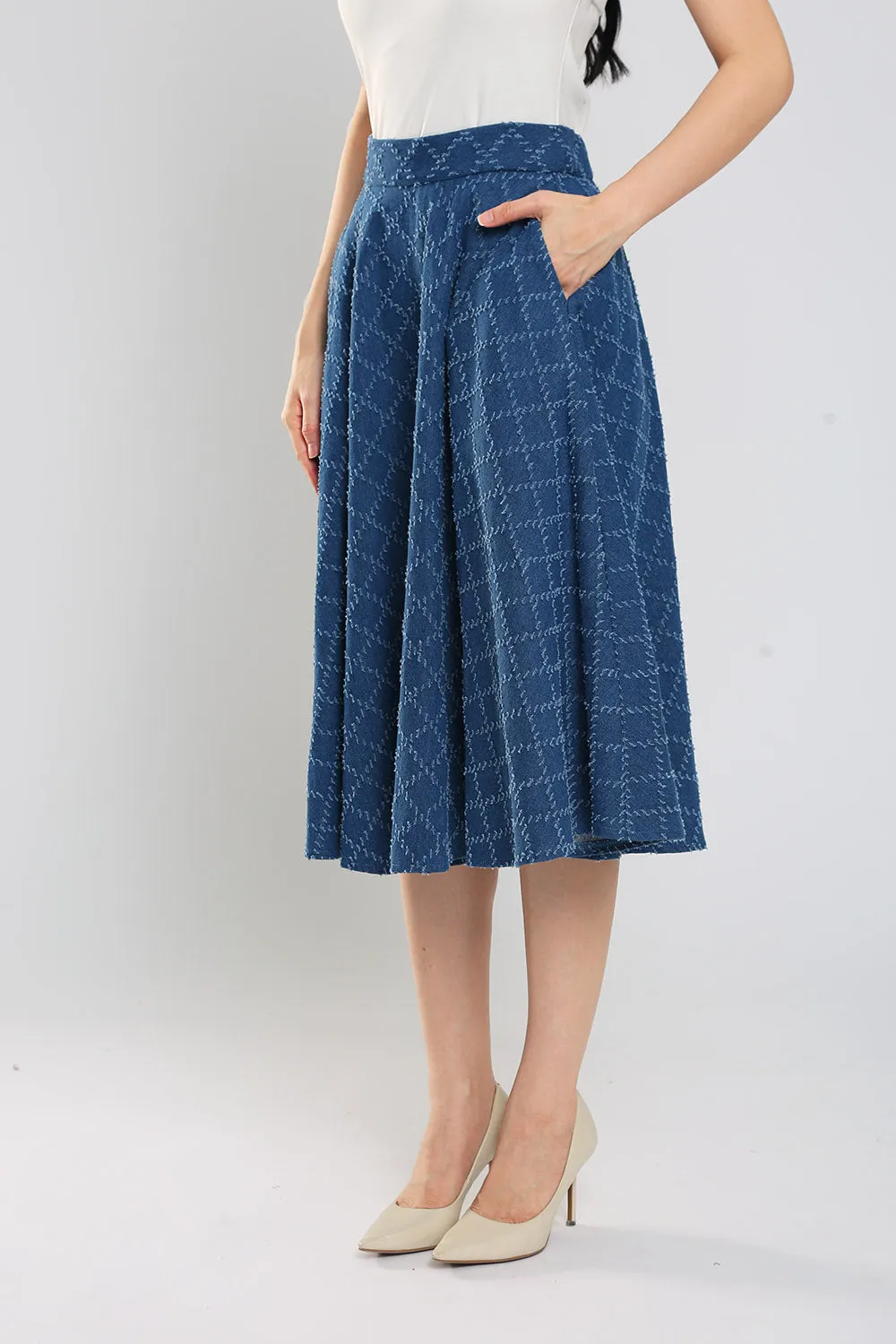Ryland Weight Contrast-Stitching Denim Skirt