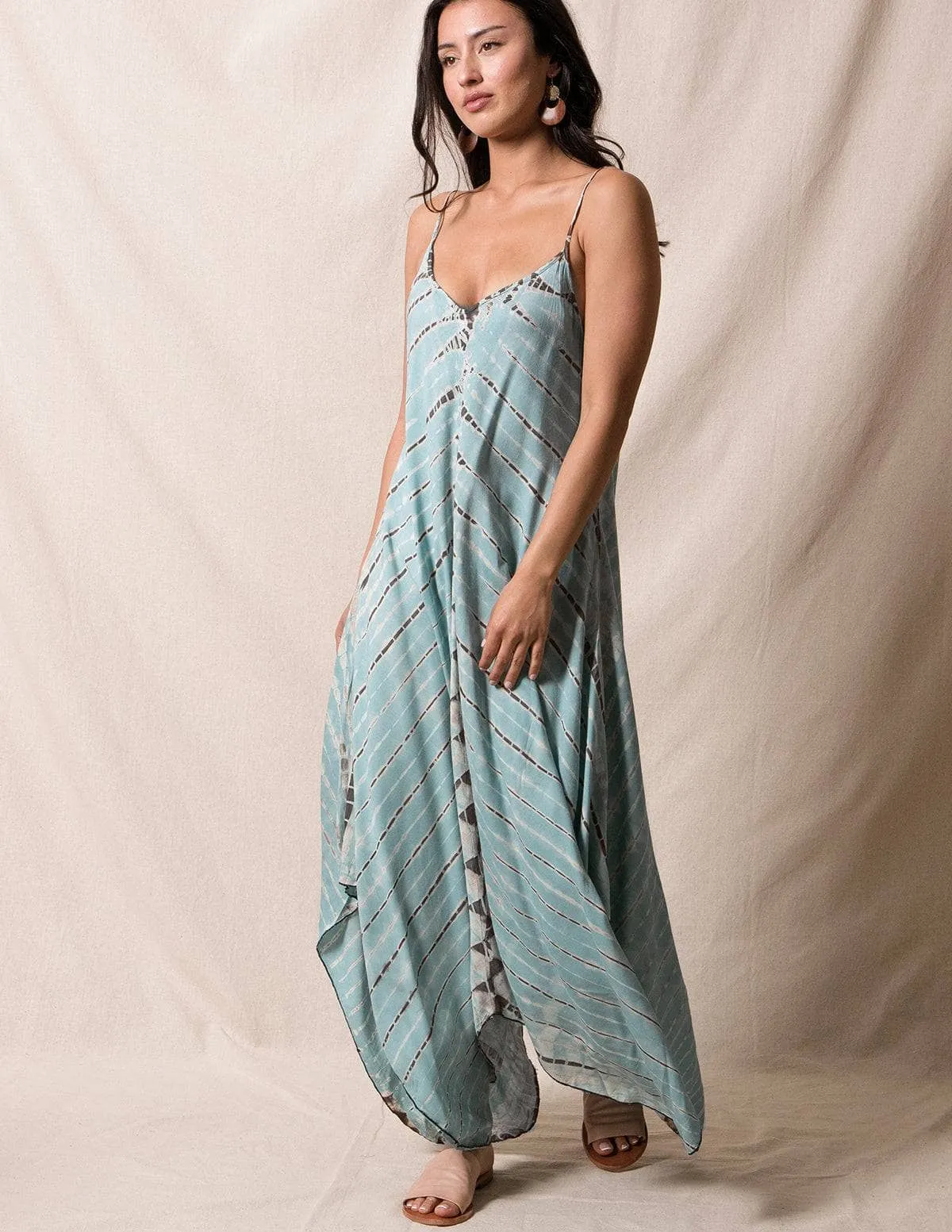 Shibori Tie-Dye Sundress - Pale Aqua