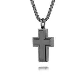 Stainless Steel IP Gunmental Cross Pendant Men's Necklace