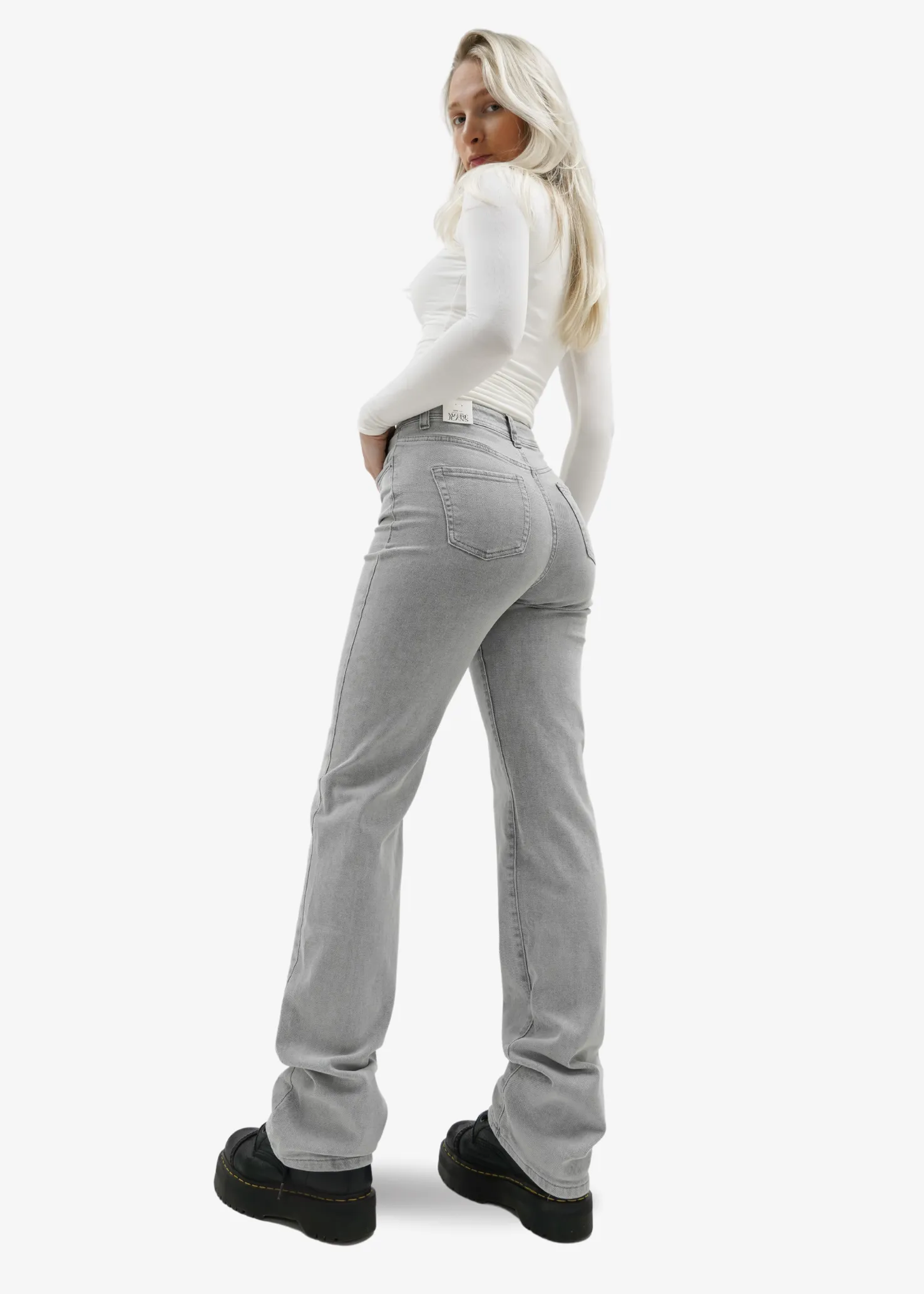 Stretch high waist straight leg jeans light grey (TALL)