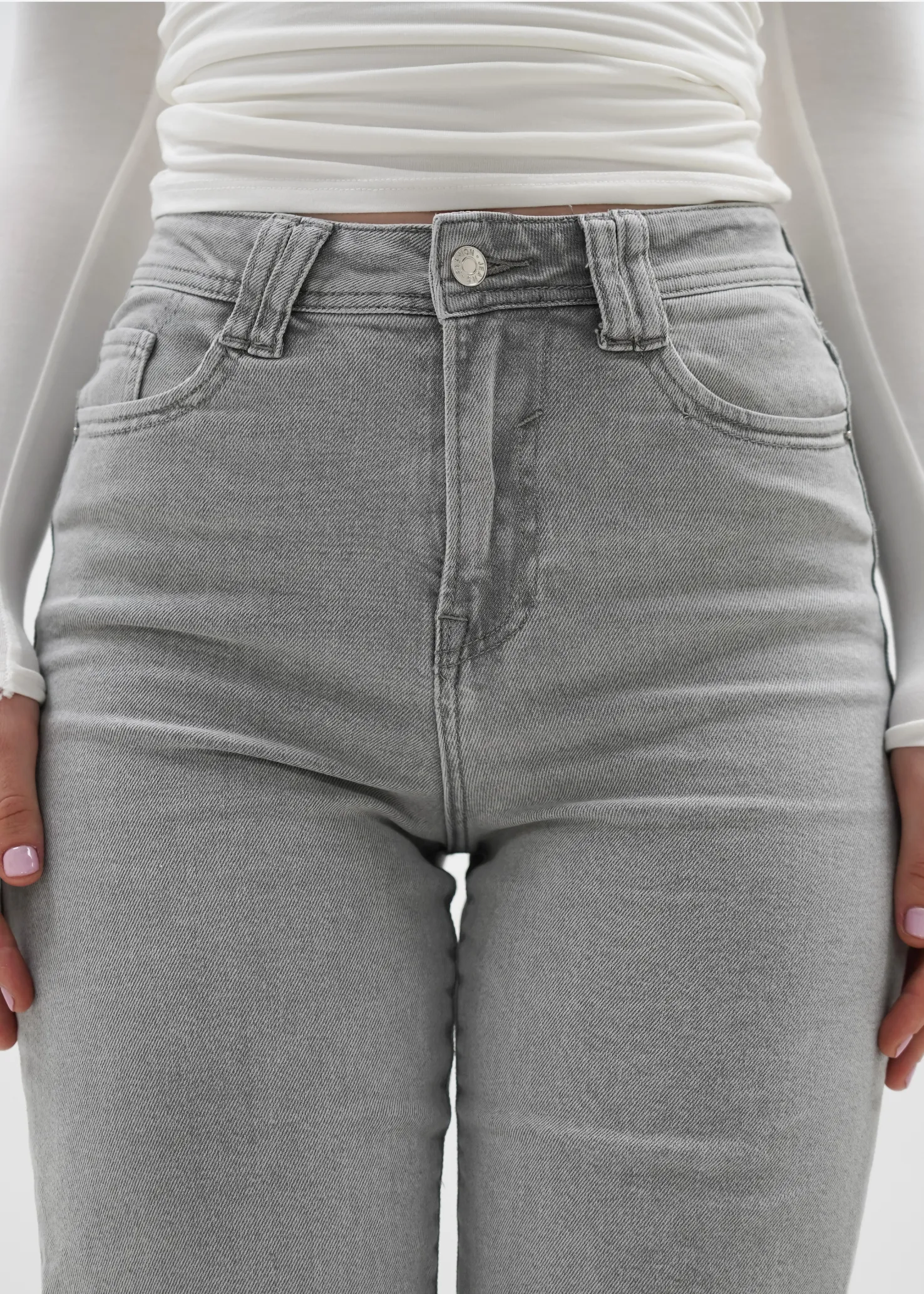 Stretch high waist straight leg jeans light grey (TALL)