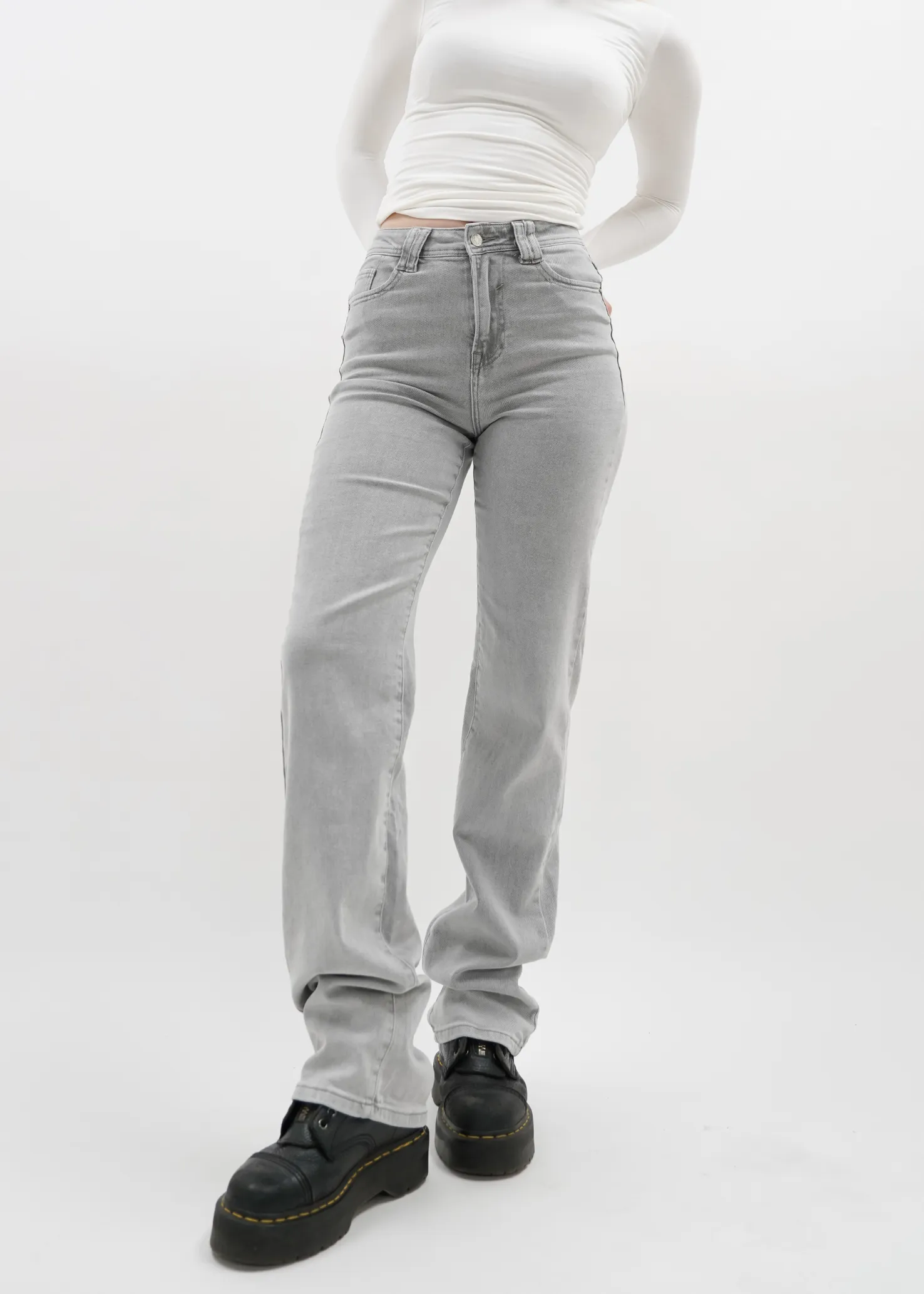 Stretch high waist straight leg jeans light grey (TALL)