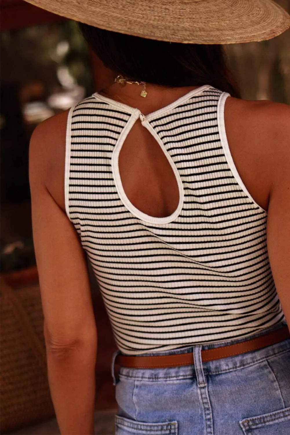 Striped Ribbed Knit Sleeveless Top