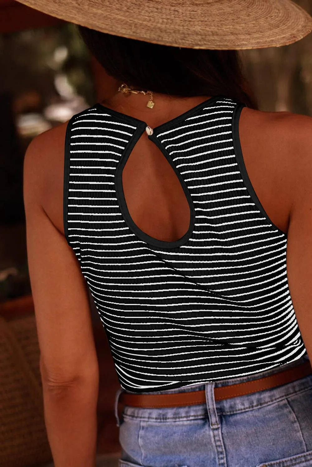 Striped Ribbed Knit Sleeveless Top