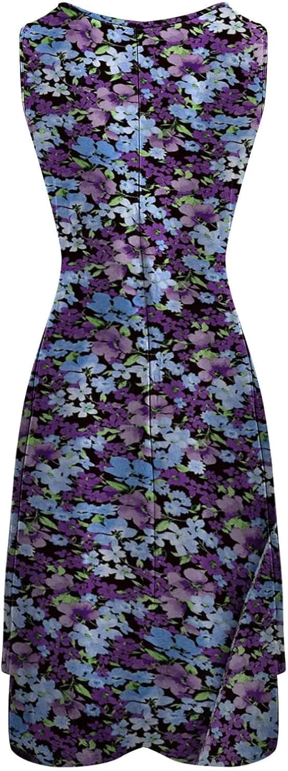Sundresses for Women 2024 Casual Crewneck Printed Handkerchief Beach Dress Trendy High Waist Maxi Dress Summer Dress