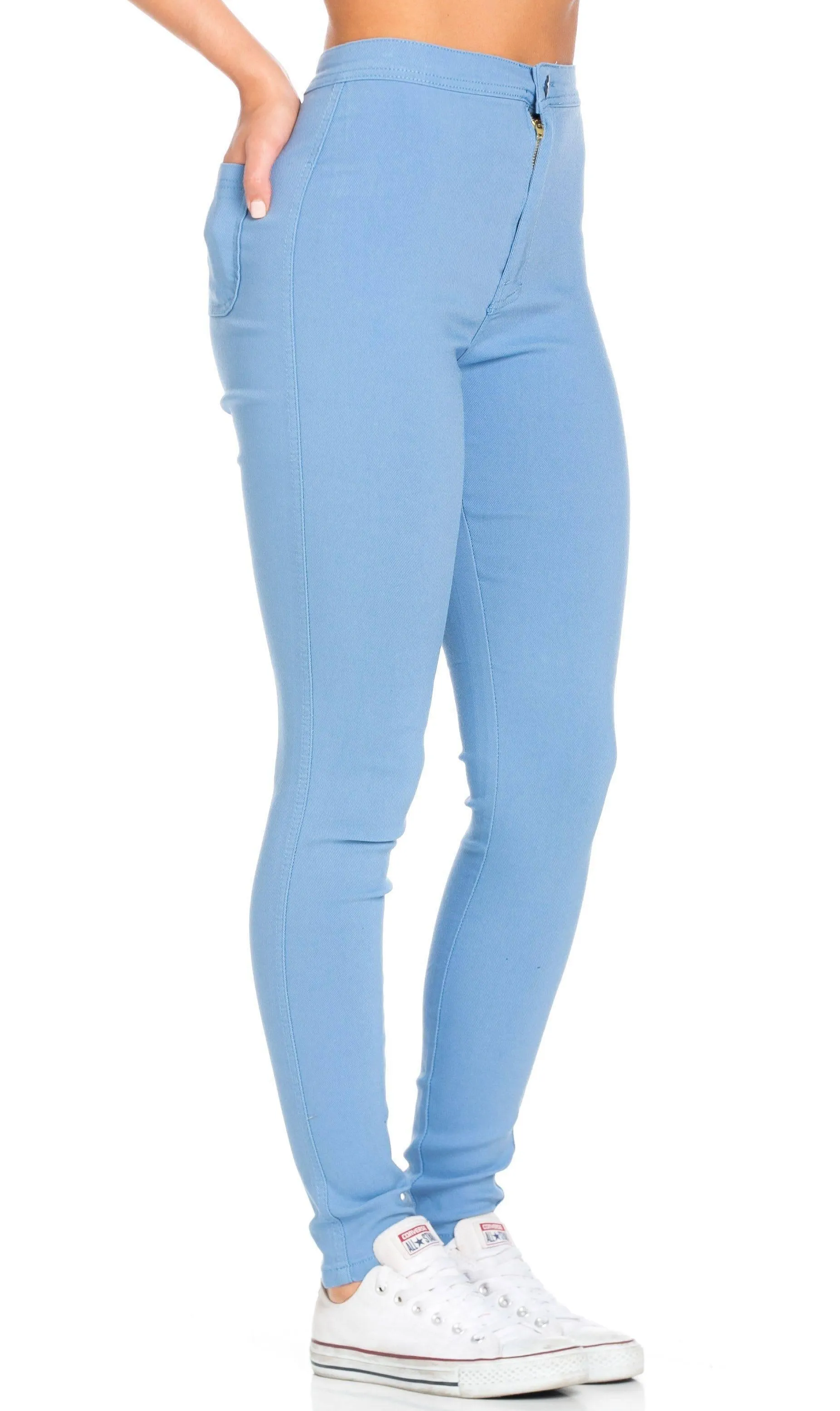 Super High Waisted Stretchy Skinny Jeans - Baby Blue