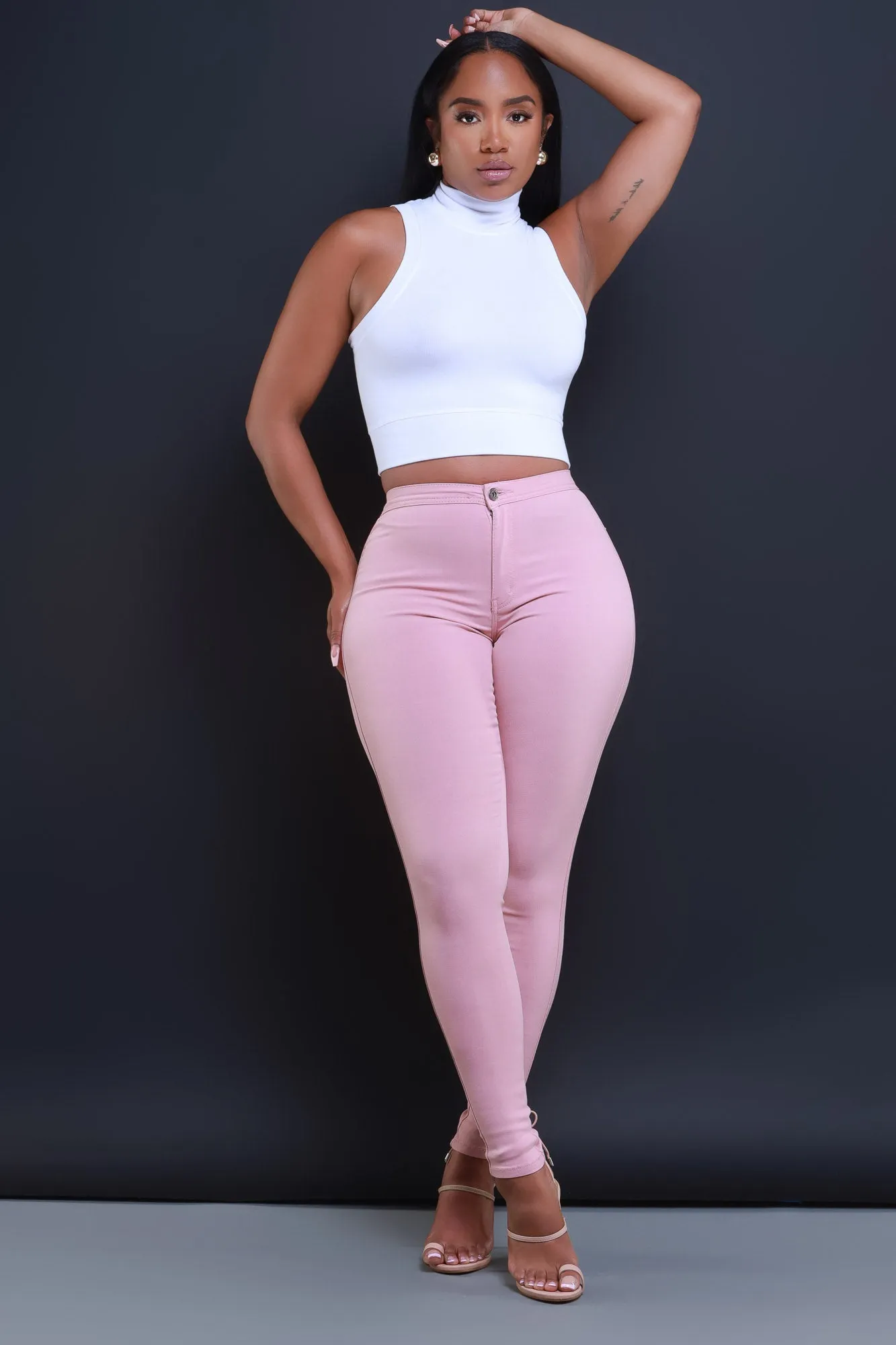 Super Swank High Waist Stretchy Jeans - Pink