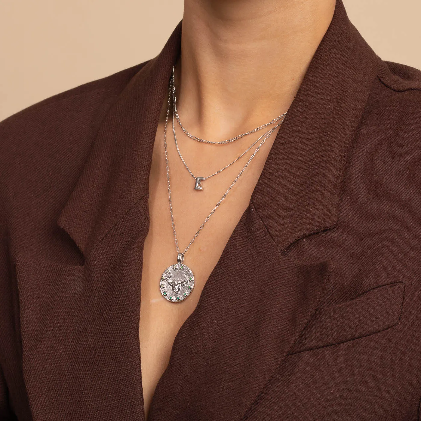 Taurus Bold Zodiac Pendant Necklace in Silver