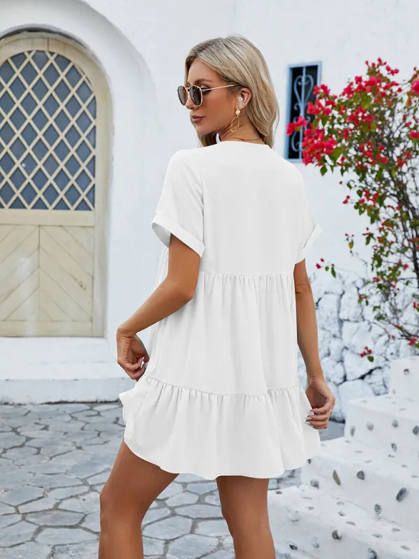 Tunic Style Short Sleeve V-Neck Dress for Summer
