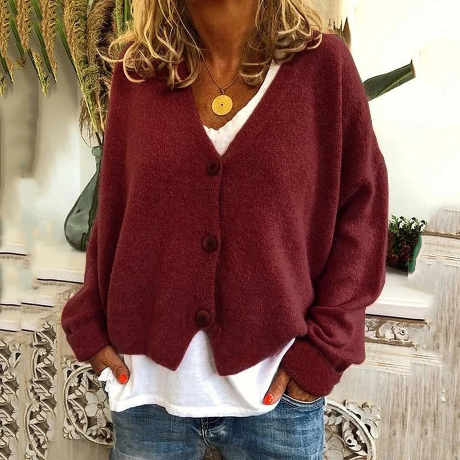 Women's Cardigan Sweaters 2025 V-Neck Button Cashmere Crop Tops Long Sleeve Knit Sweater Soft Warm Knitted Outwear