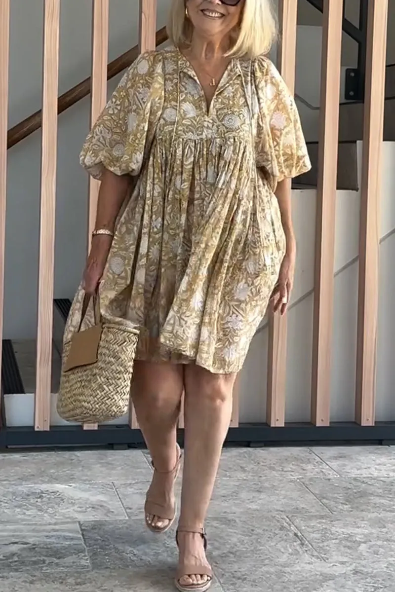 Women's Casual V-neck Printed Loose Dress