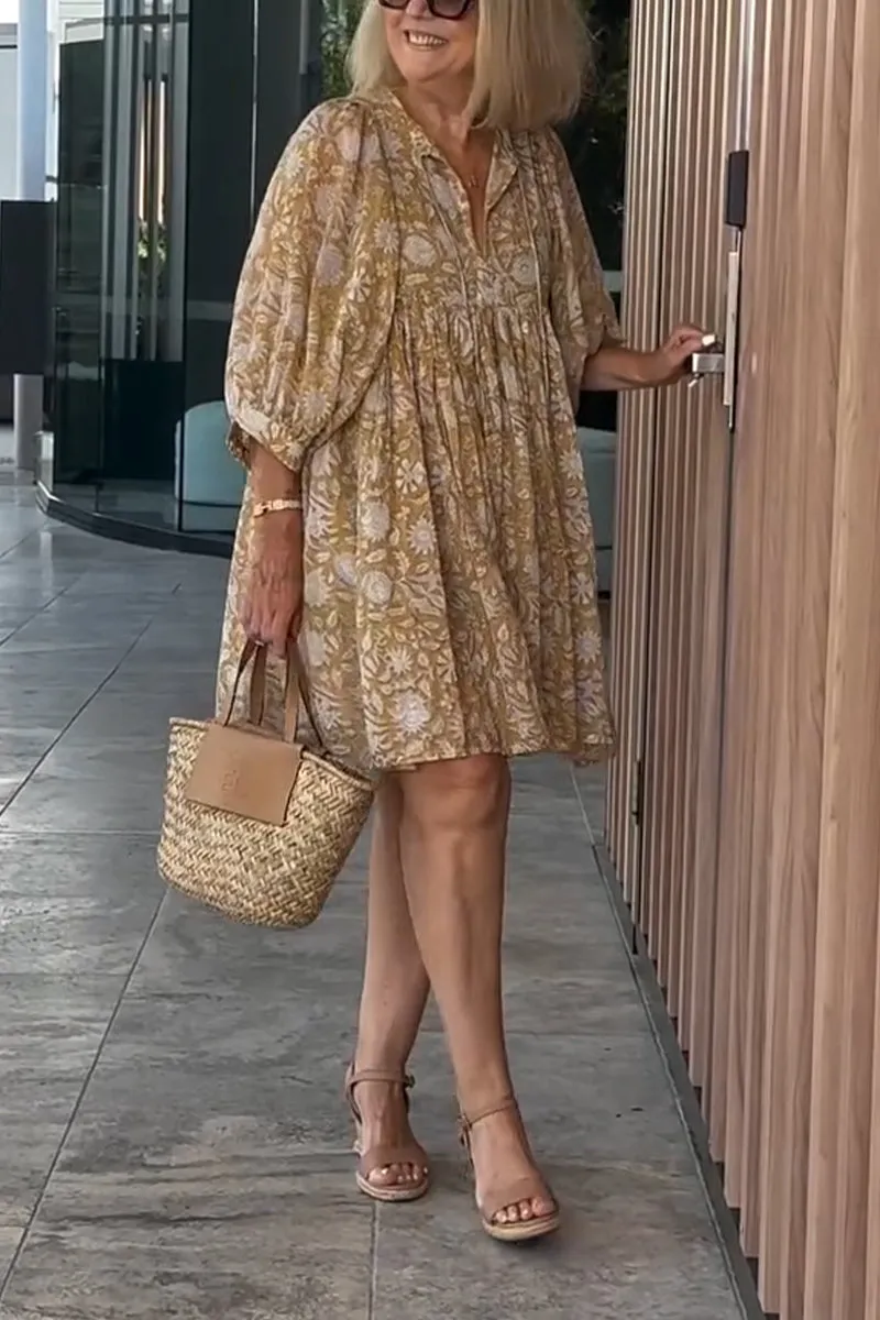 Women's Casual V-neck Printed Loose Dress