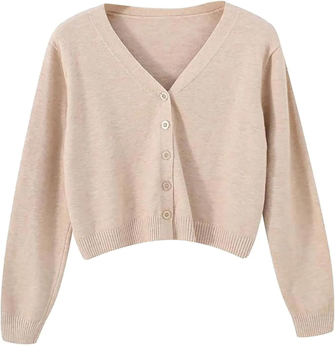 Womens Cropped Cardigan Sweatshirts V Neck Long Sleeves Sweater Soft Button Down Pullovers Plain Lightweight Tops