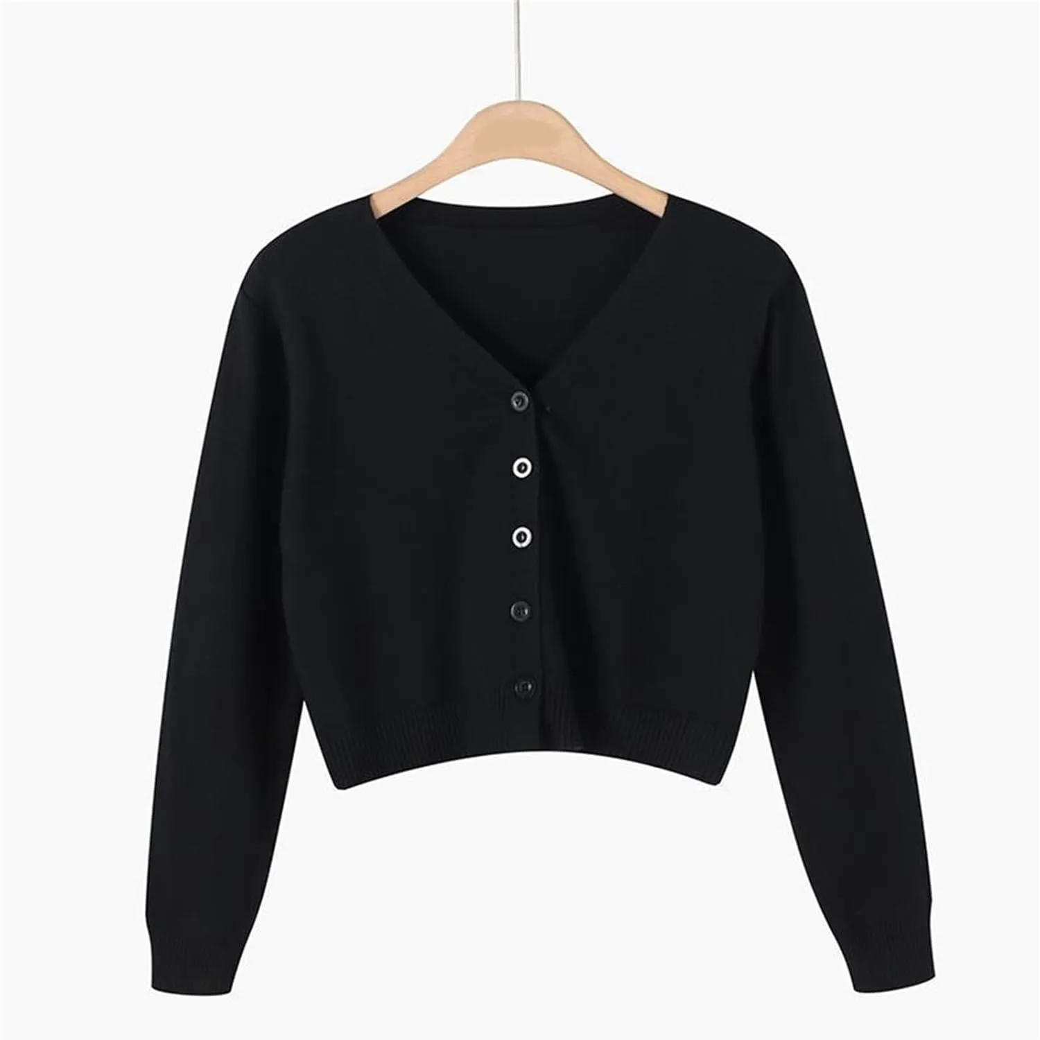 Womens Cropped Cardigan Sweatshirts V Neck Long Sleeves Sweater Soft Button Down Pullovers Plain Lightweight Tops