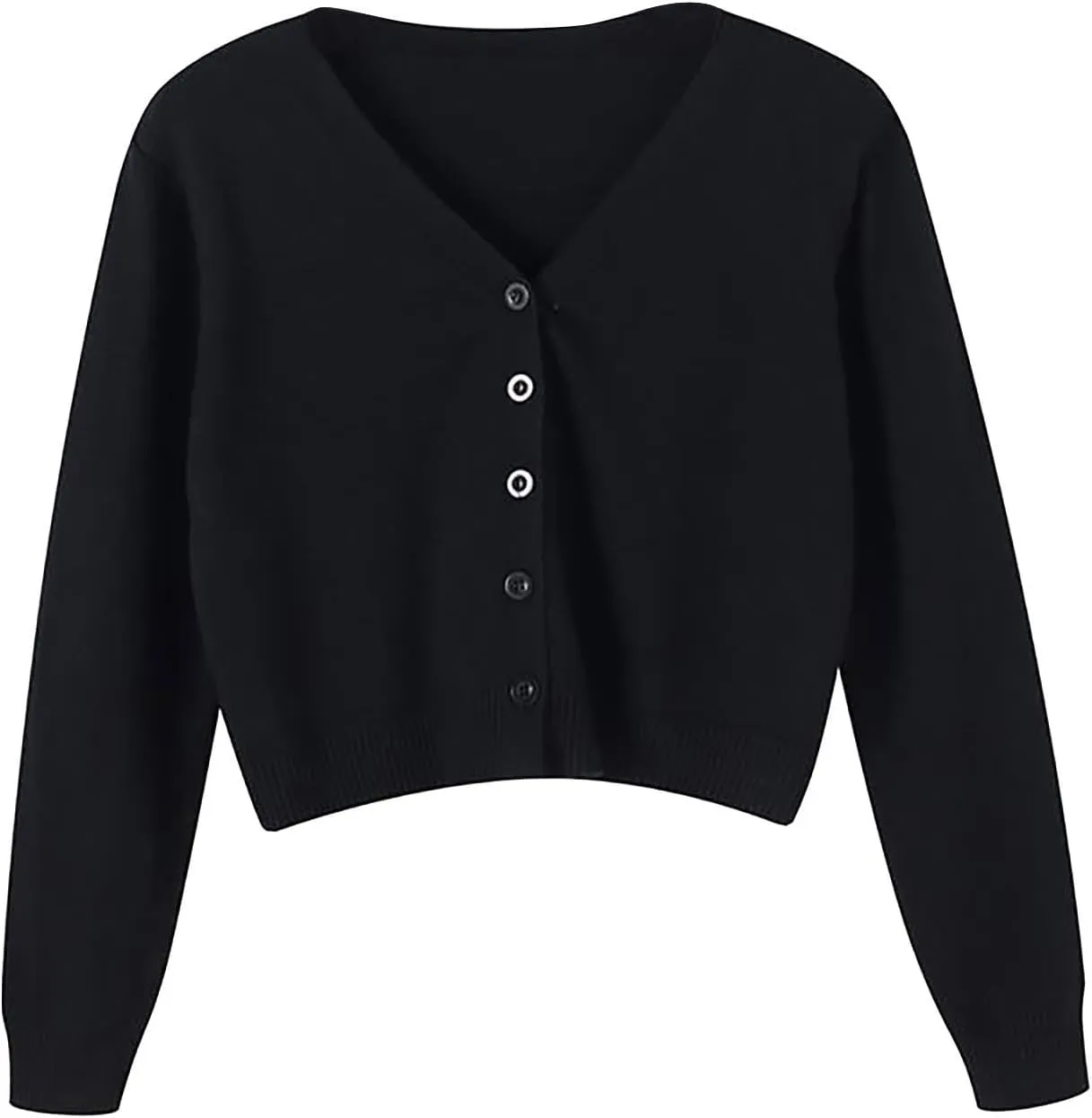 Womens Cropped Cardigan Sweatshirts V Neck Long Sleeves Sweater Soft Button Down Pullovers Plain Lightweight Tops