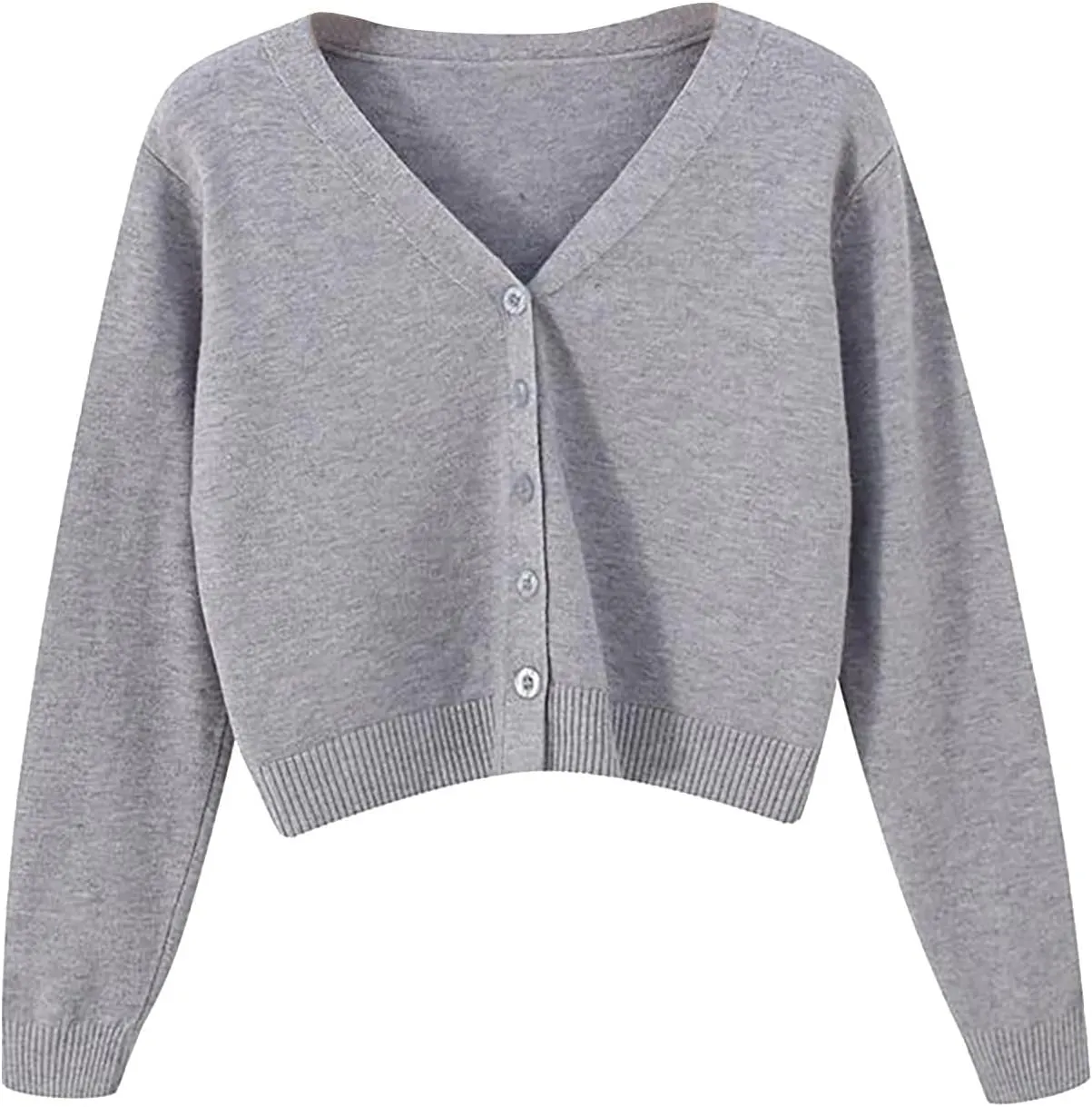 Womens Cropped Cardigan Sweatshirts V Neck Long Sleeves Sweater Soft Button Down Pullovers Plain Lightweight Tops