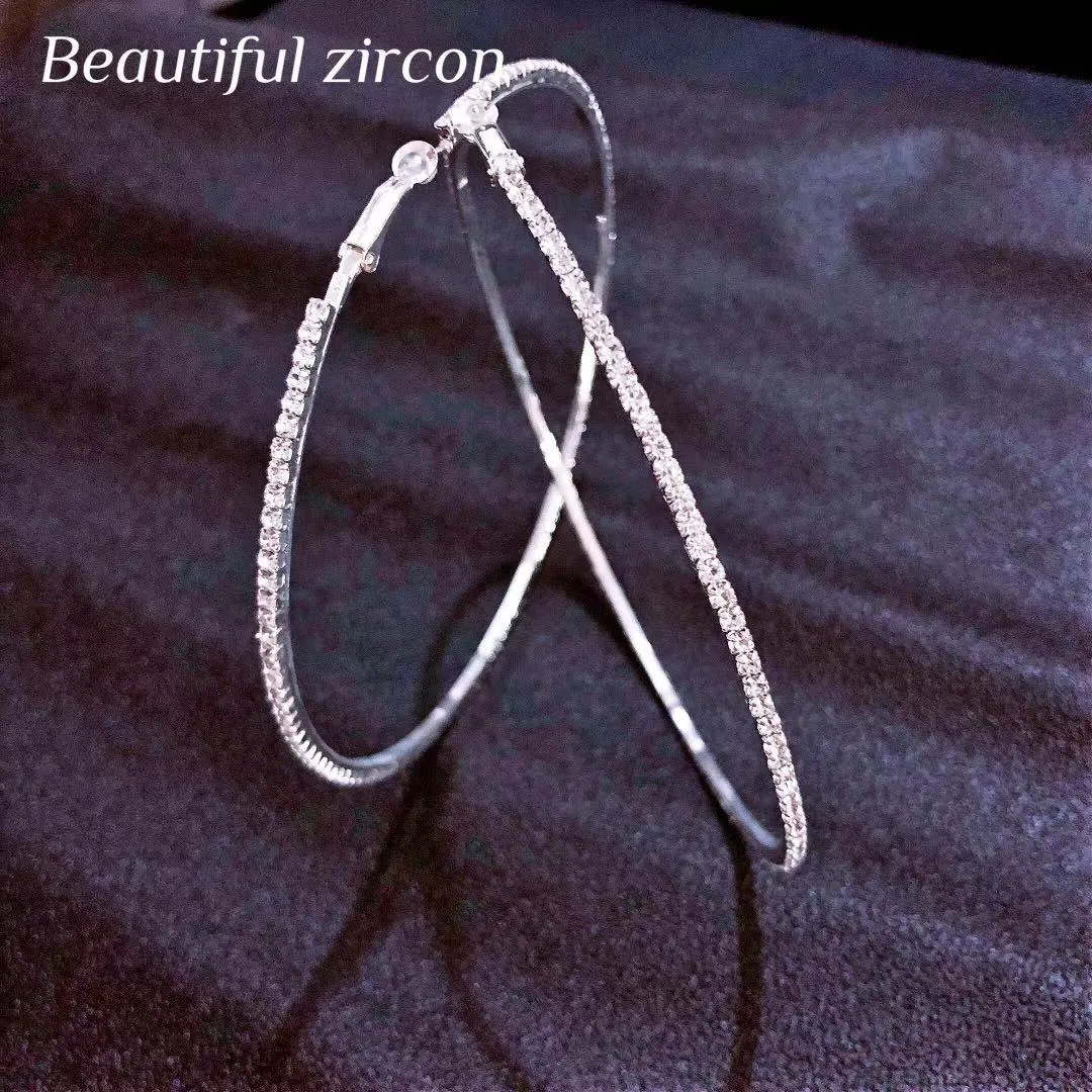 Womens Exaggerated Style Shiny Crystal Rhine Round Earrings