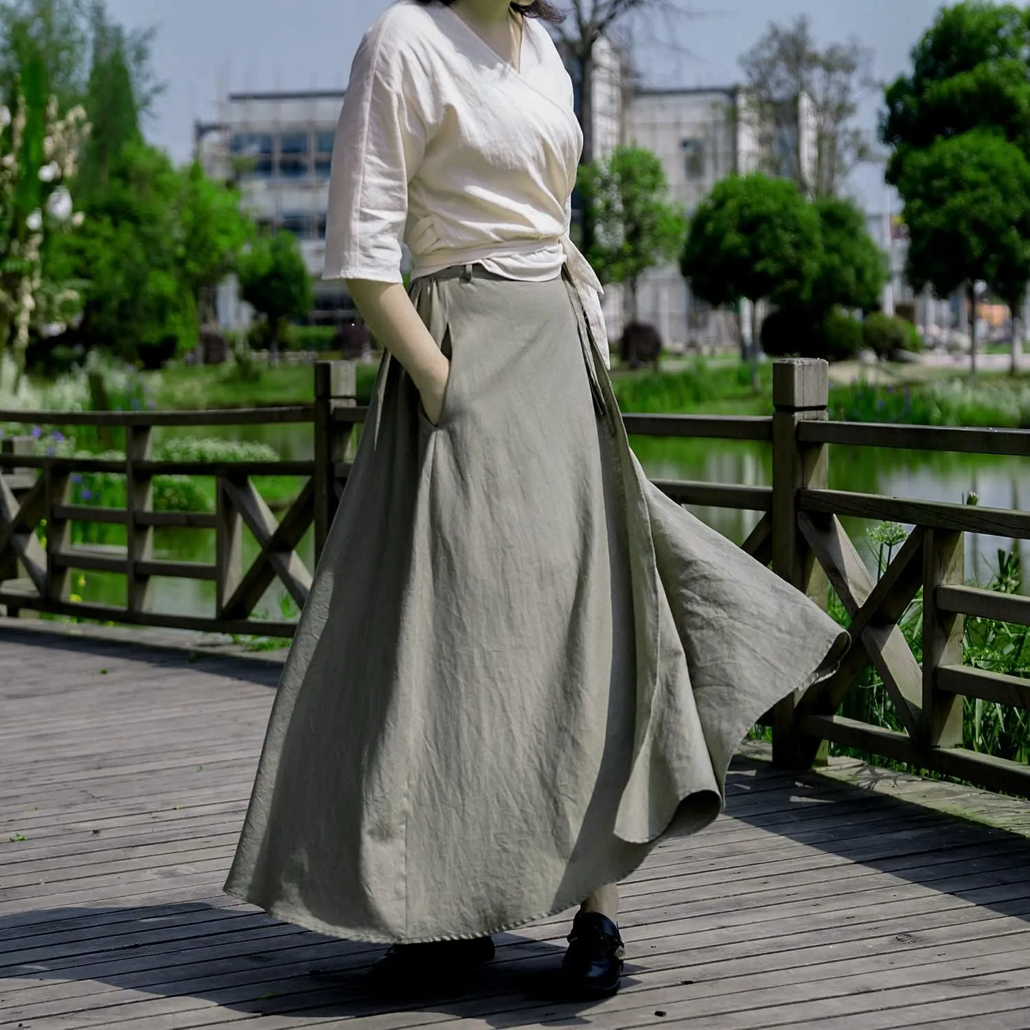 Women's Linen Wrap Skirt Casual Maxi Skirt Vintage A line Linen Skirt