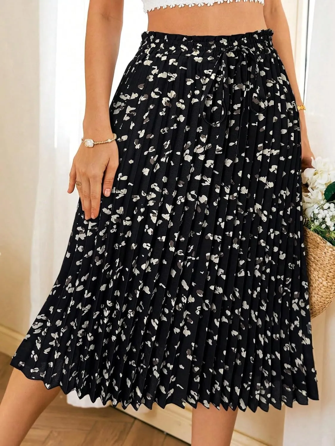 Women's Maxi Skirt Summer Midi Casual All-Over Pleated Skirt