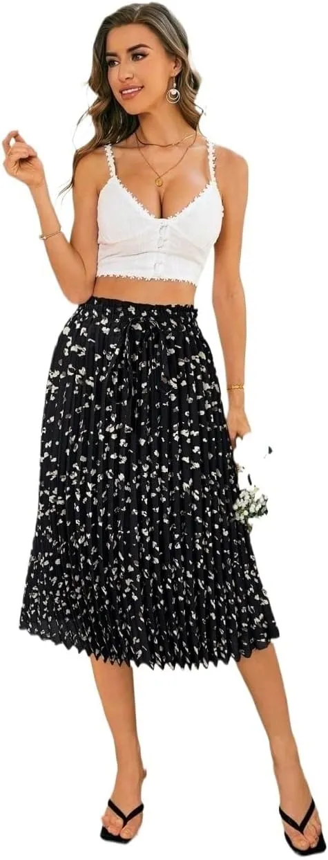 Women's Maxi Skirt Summer Midi Casual All-Over Pleated Skirt