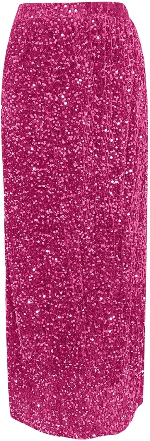 Women's Sequin Midi Skirt Sparkly Glitter Casual Half Body Skirt Sparkly A Line Swing Midi Skirt Red Sparkly Skirt