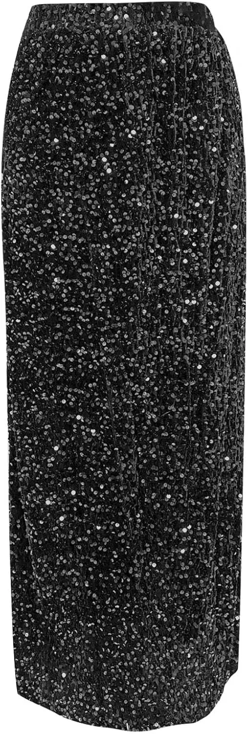 Women's Sequin Midi Skirt Sparkly Glitter Casual Half Body Skirt Sparkly A Line Swing Midi Skirt Red Sparkly Skirt