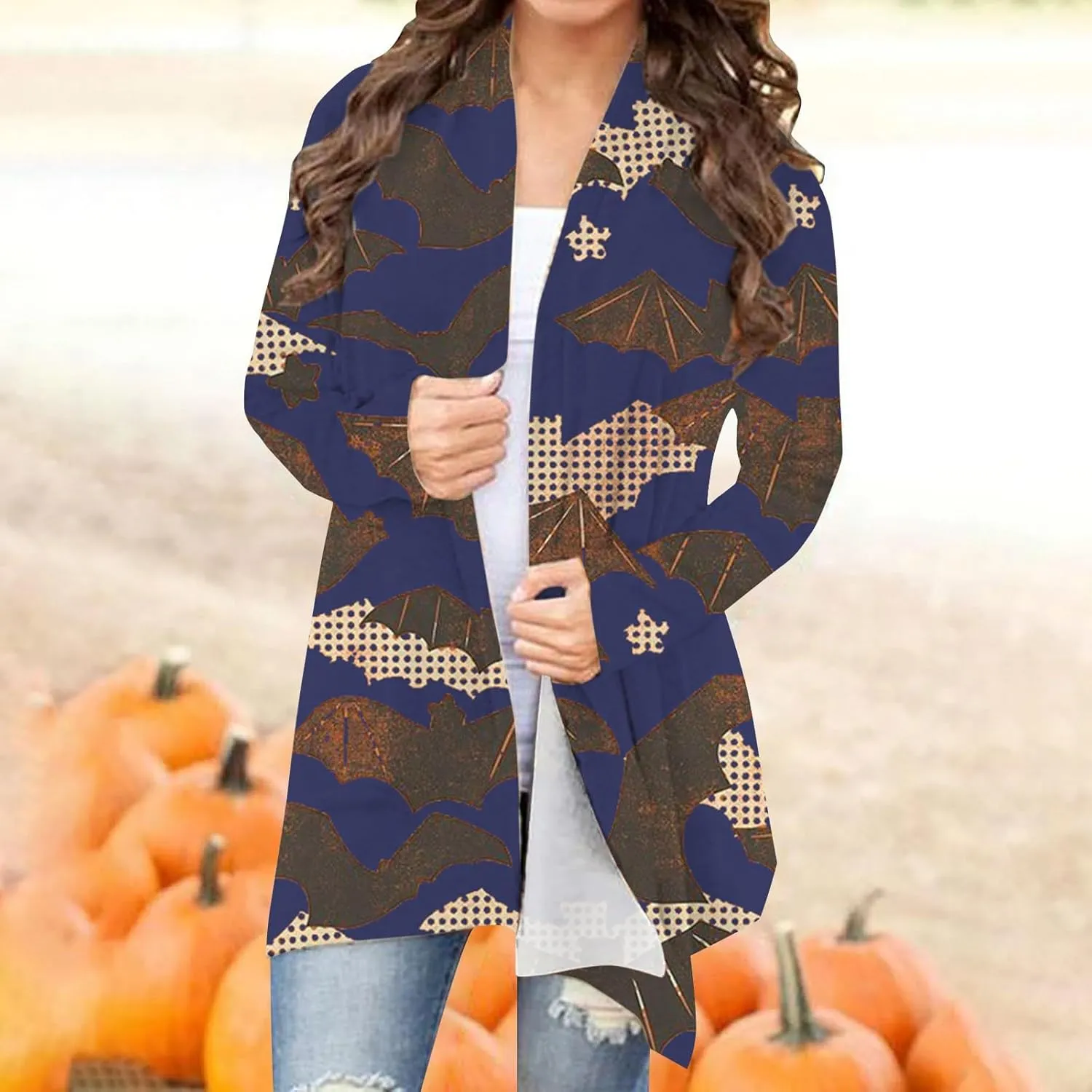 Womens Skull Print Sweater Cardigan Lightweight Soft Knit Cardigan Sweater Chunky Cardigan Batwing Long Sleeve Coat