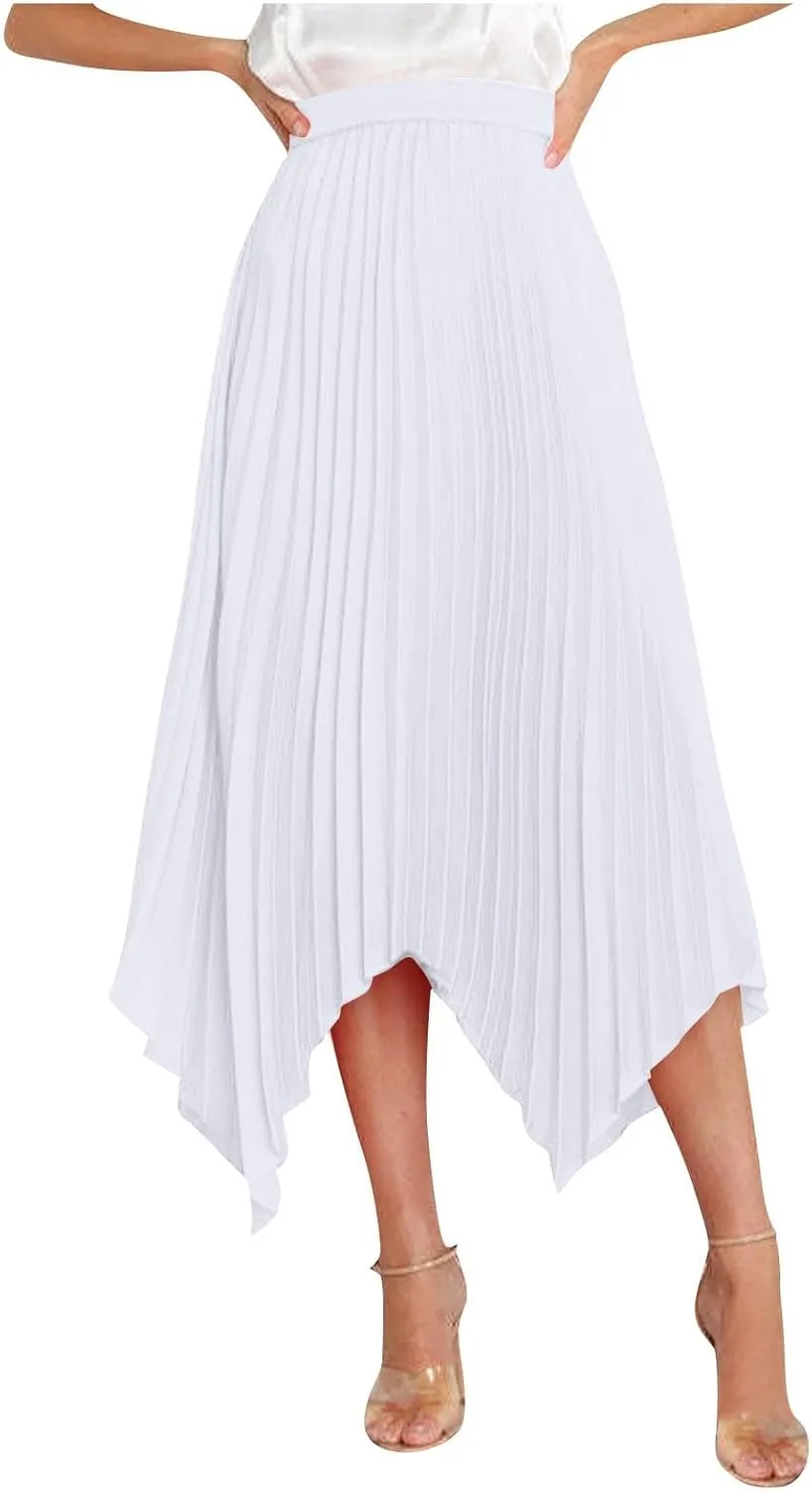 Women's Solid Color High Waisted Midi Skirt, Ruched Casual Irregular Hem Trendy Clothes Summer Going Out Casual Skirts