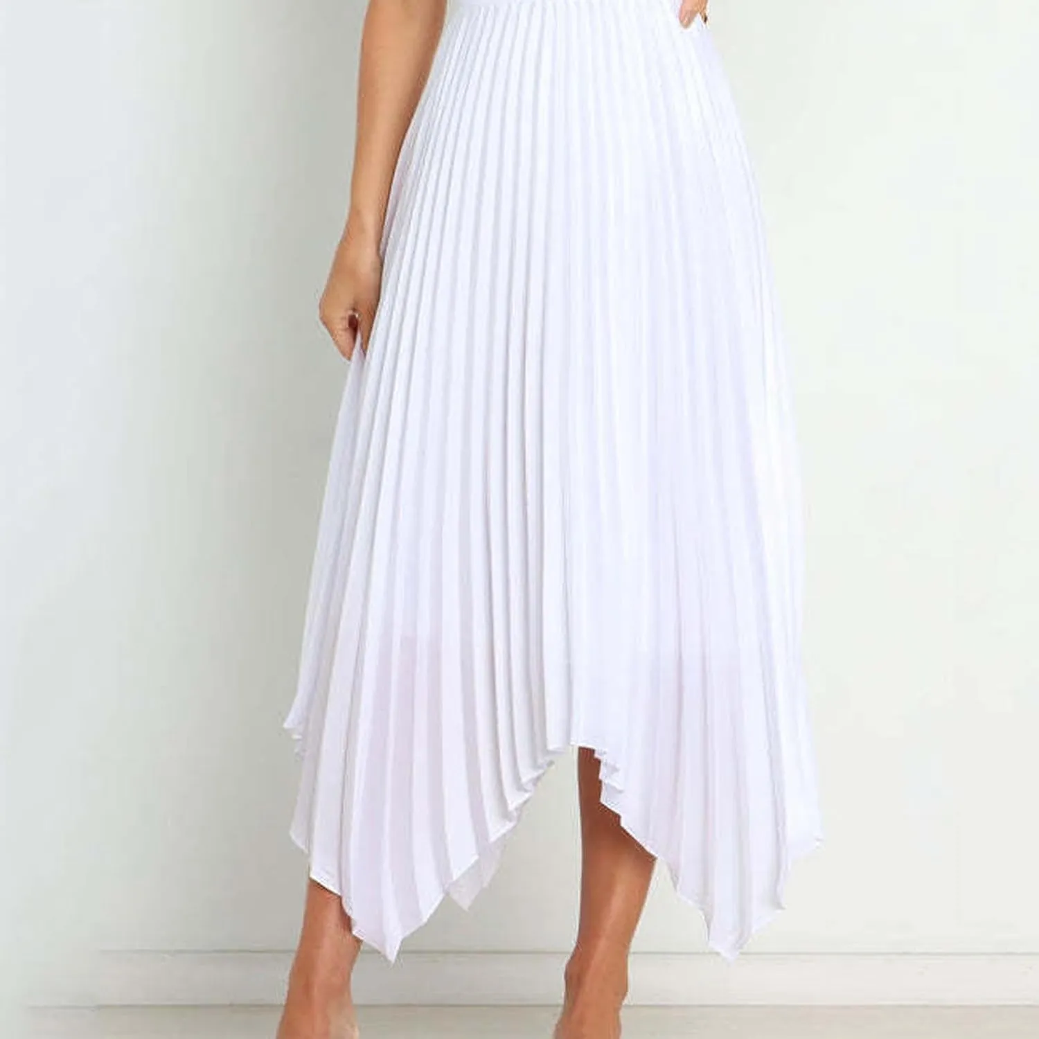 Women's Solid Color High Waisted Midi Skirt, Ruched Casual Irregular Hem Trendy Clothes Summer Going Out Casual Skirts